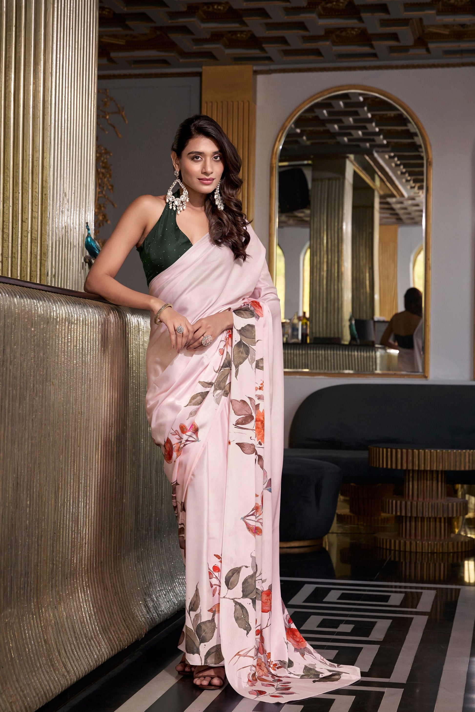 Pink Saree reflects softness and charm – perfect for graceful day functions. 