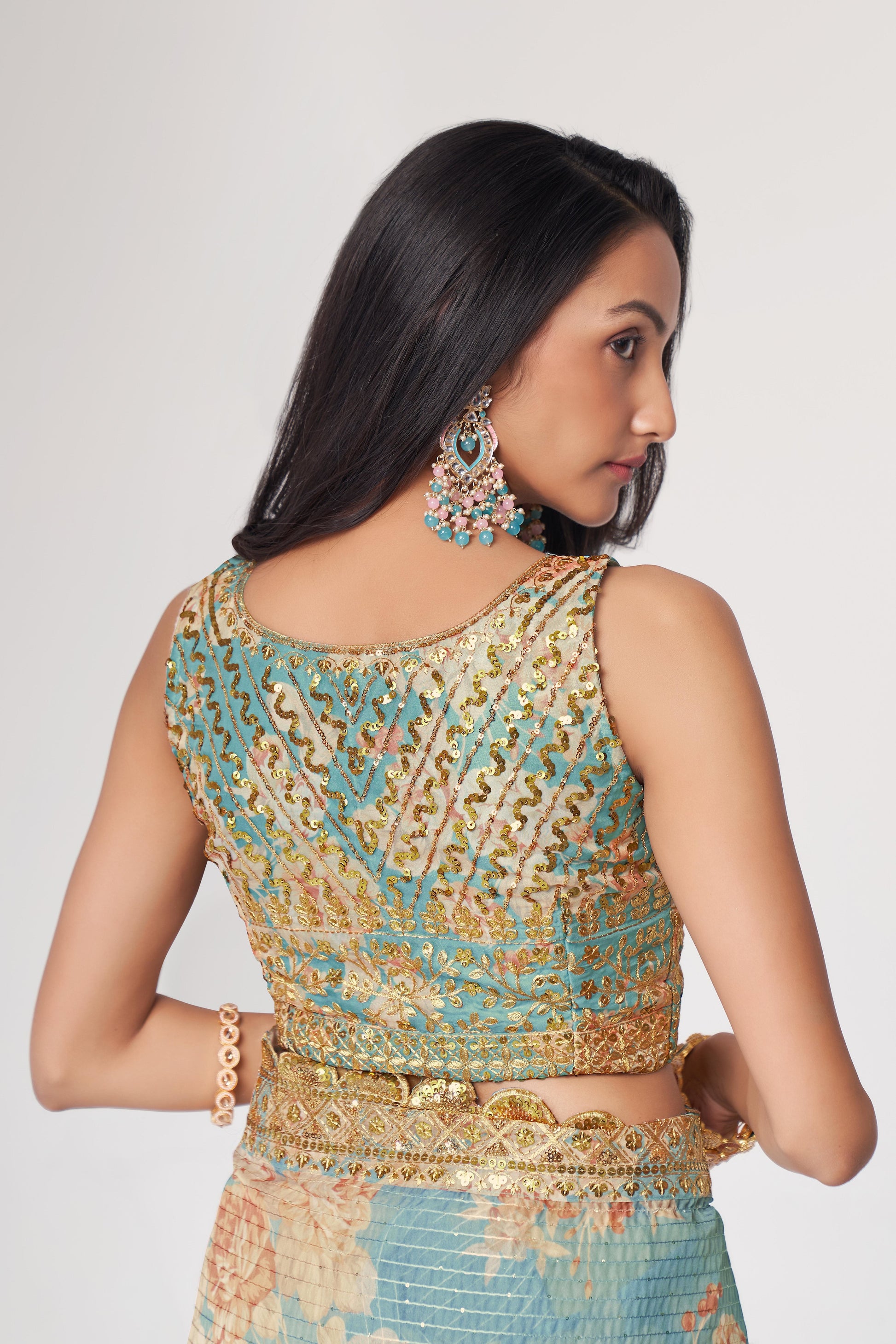Sky Blue Saree brings breezy freshness – perfect for casual days and summer events. 