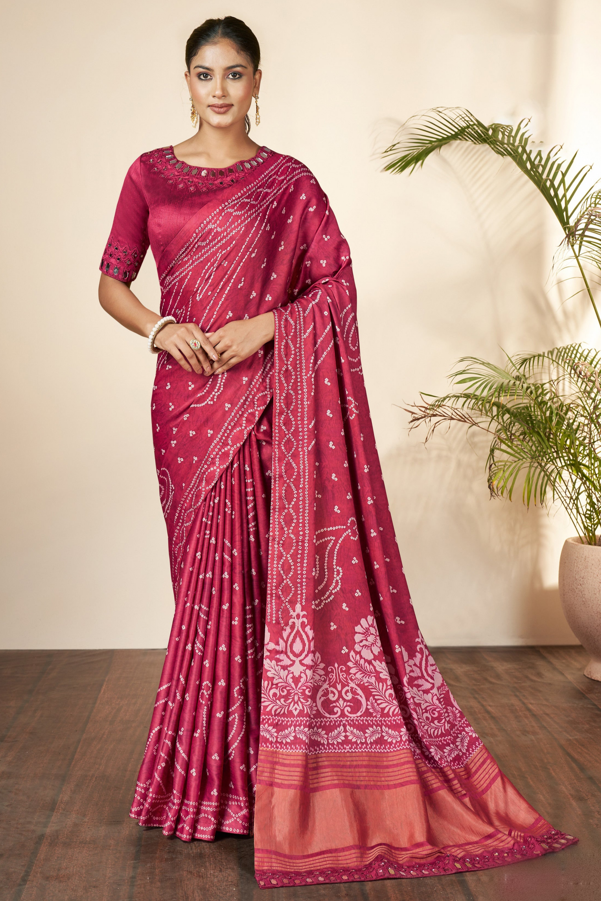 Pink Saree reflects softness and charm â€“ perfect for graceful day functions. 