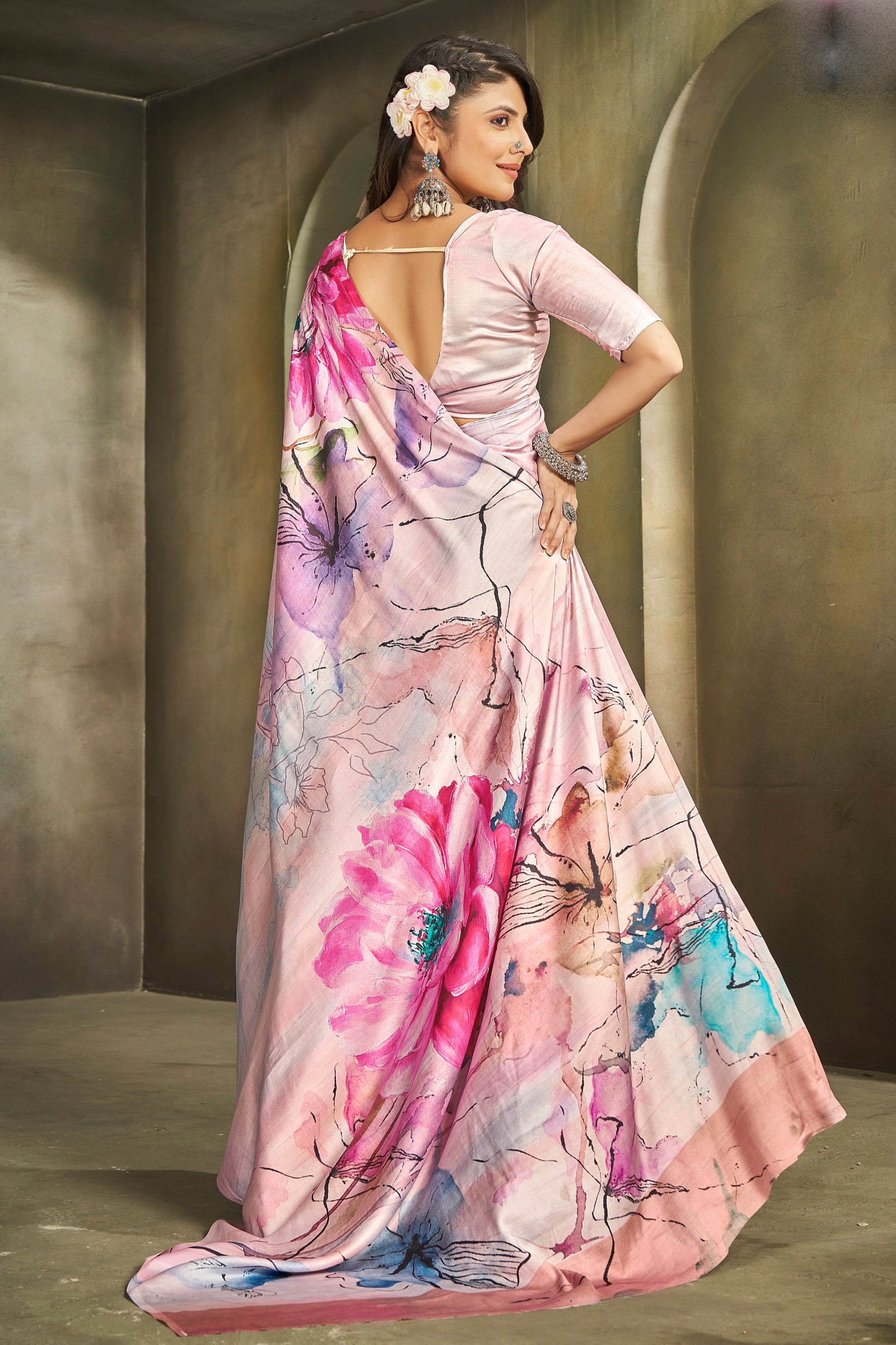 Pink Saree reflects softness and charm â€“ perfect for graceful day functions. 