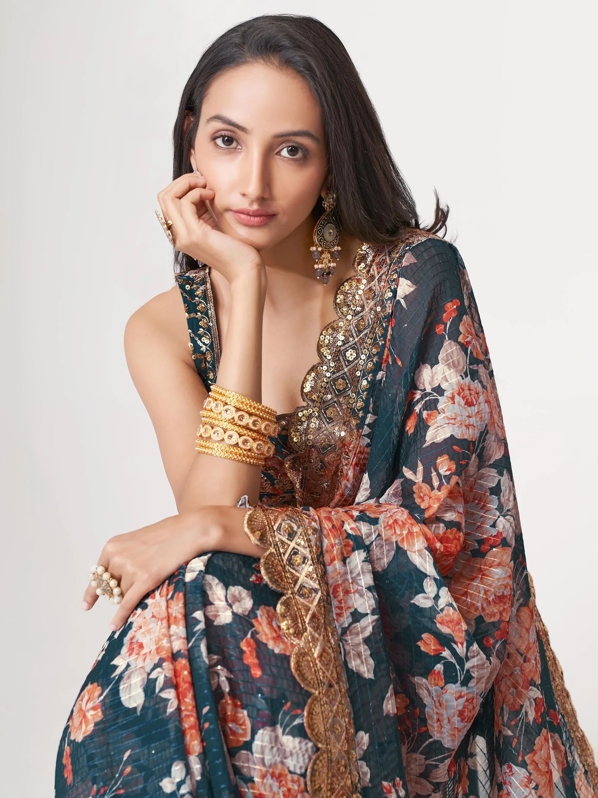 Blue Saree offers calm elegance – a versatile pick for every occasion. 