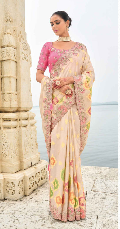 Off White Saree stands for purity and class – ideal for serene and sacred events. 