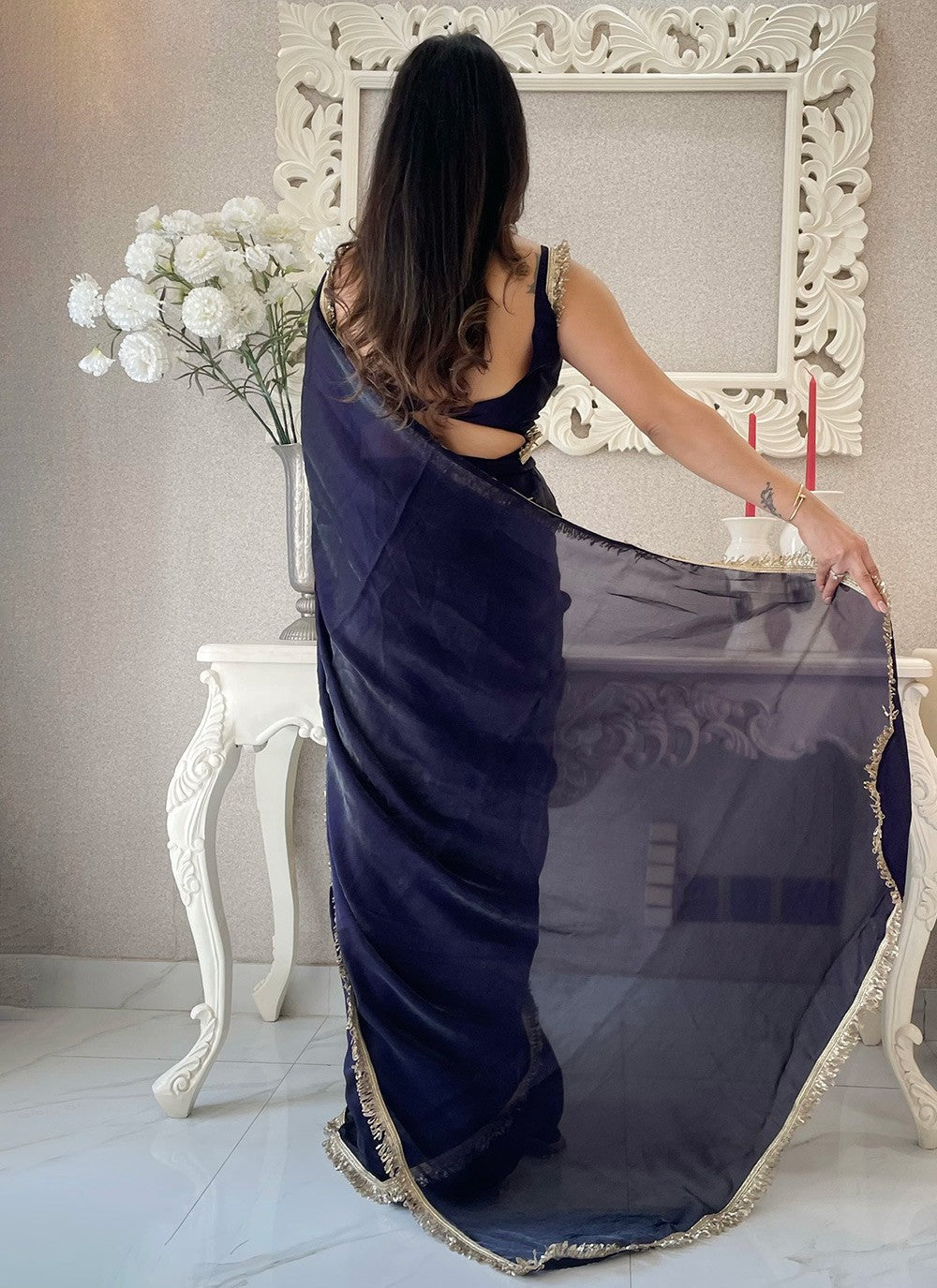 Blue Saree offers calm elegance – a versatile pick for every occasion. 