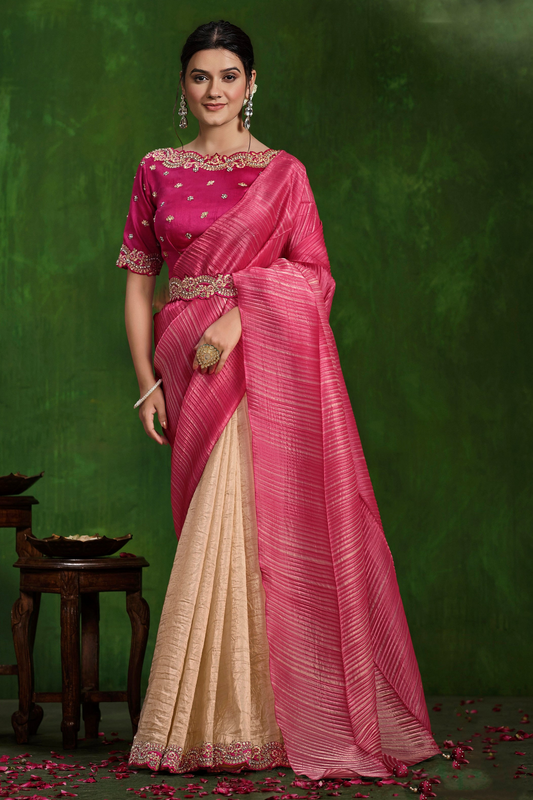 Pink Saree reflects softness and charm â€“ perfect for graceful day functions. 