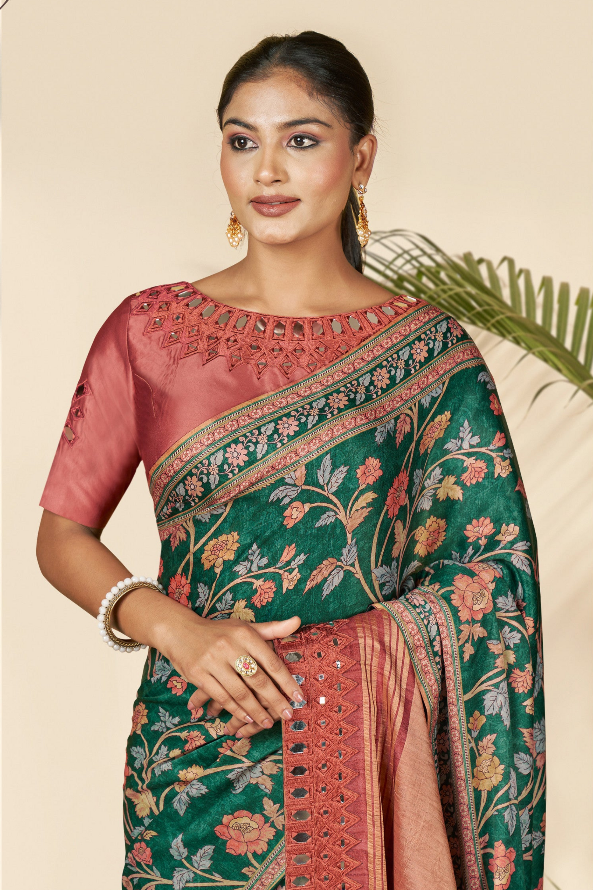 Green Saree symbolizes freshness and festivity â€“ great for Mehndi or family gatherings. 