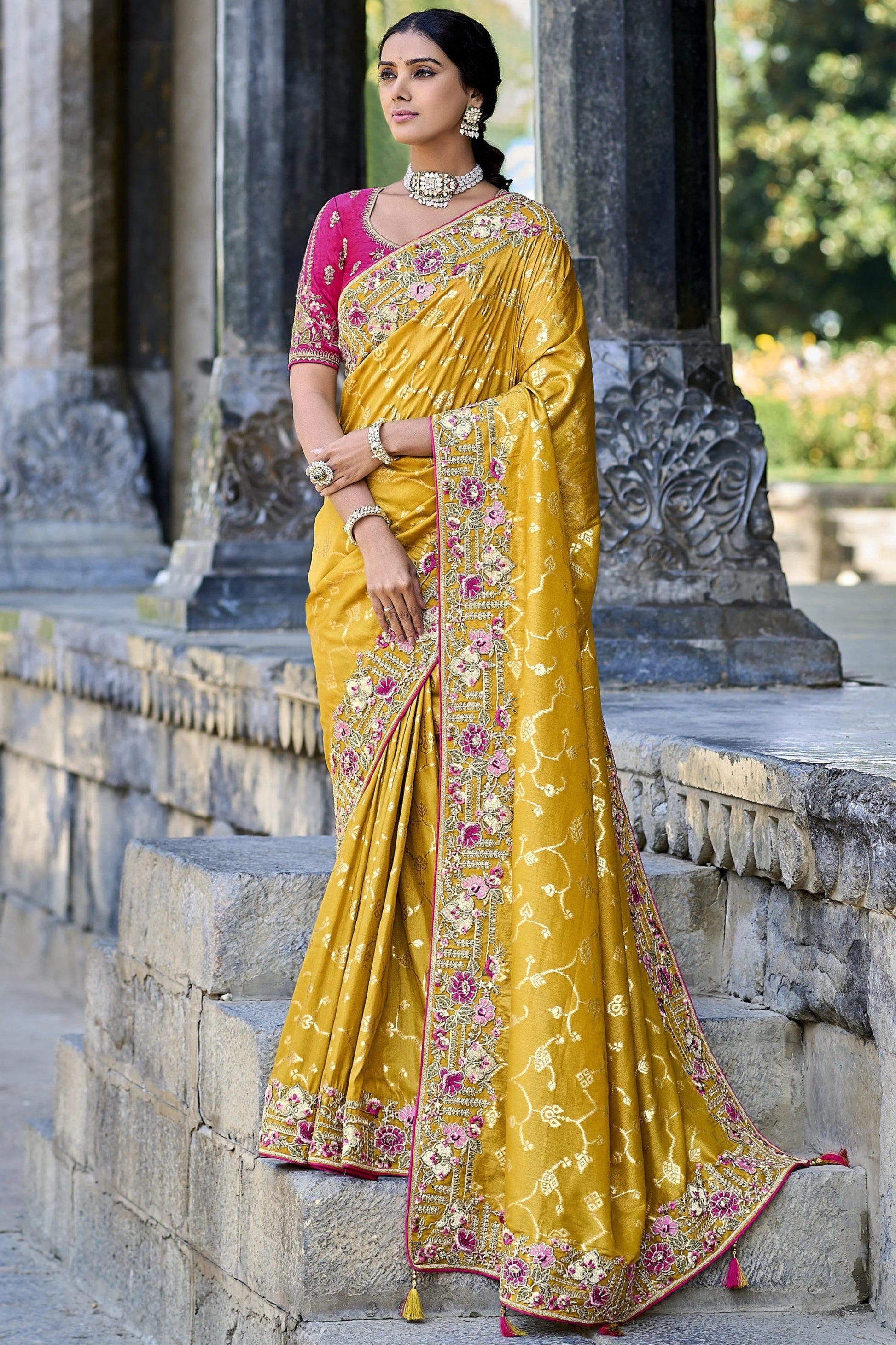 Yellow Saree brings sunshine and joy – ideal for Haldi, Eid, or summer events. 