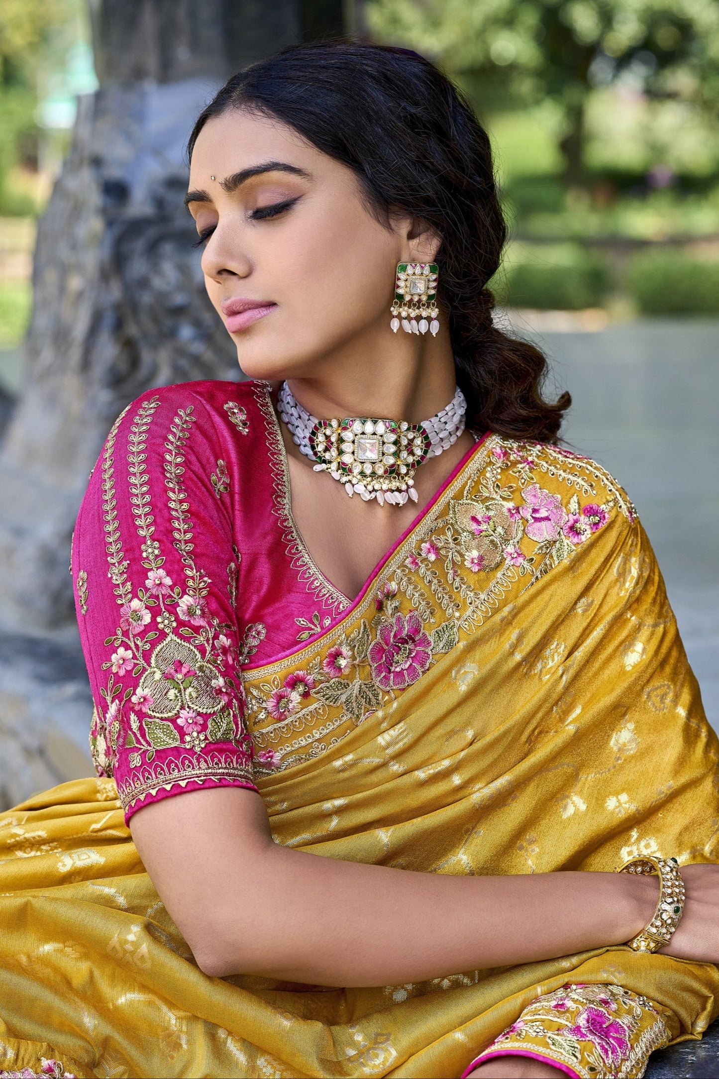 Yellow Saree brings sunshine and joy – ideal for Haldi, Eid, or summer events. 