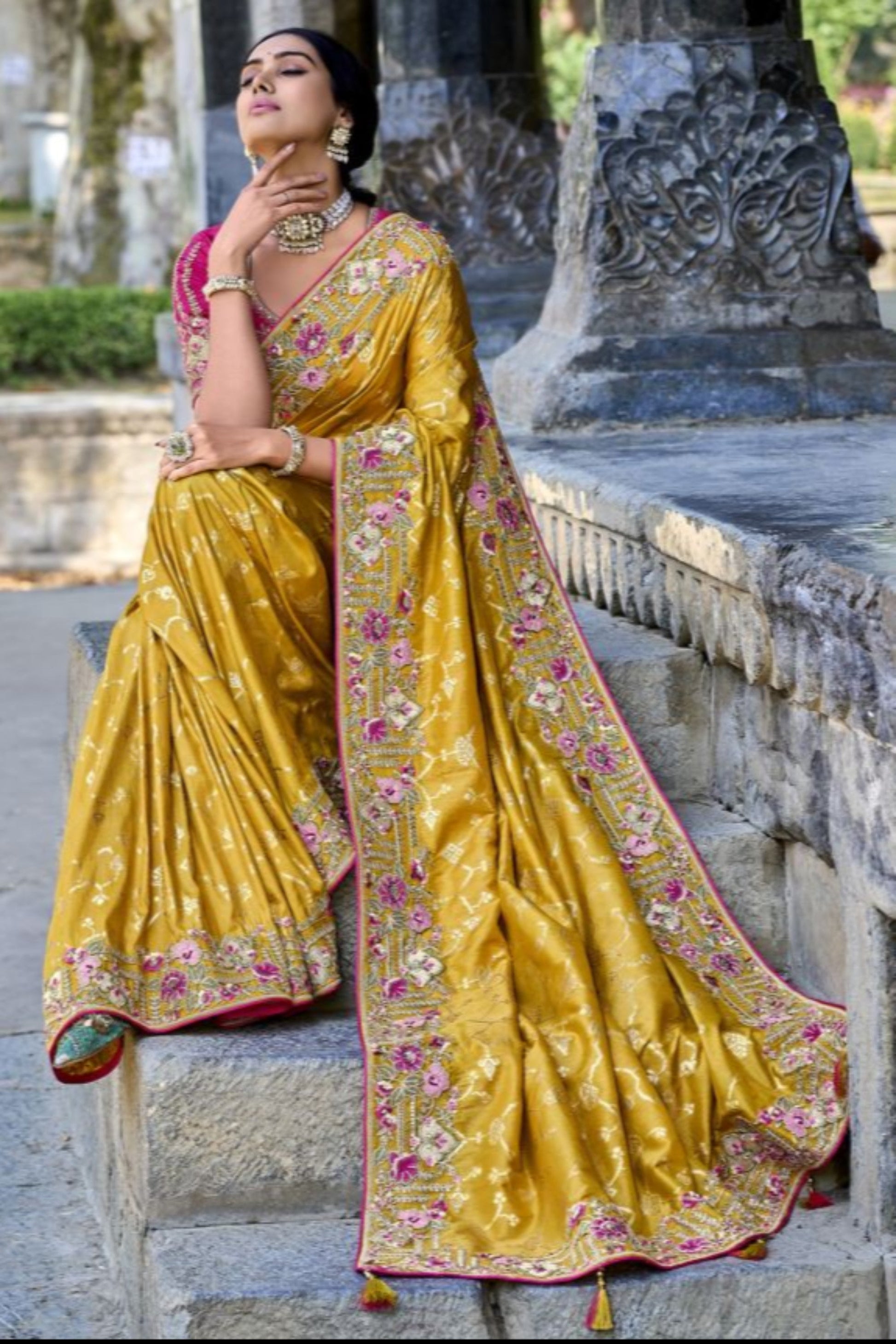 Yellow Saree brings sunshine and joy – ideal for Haldi, Eid, or summer events. 