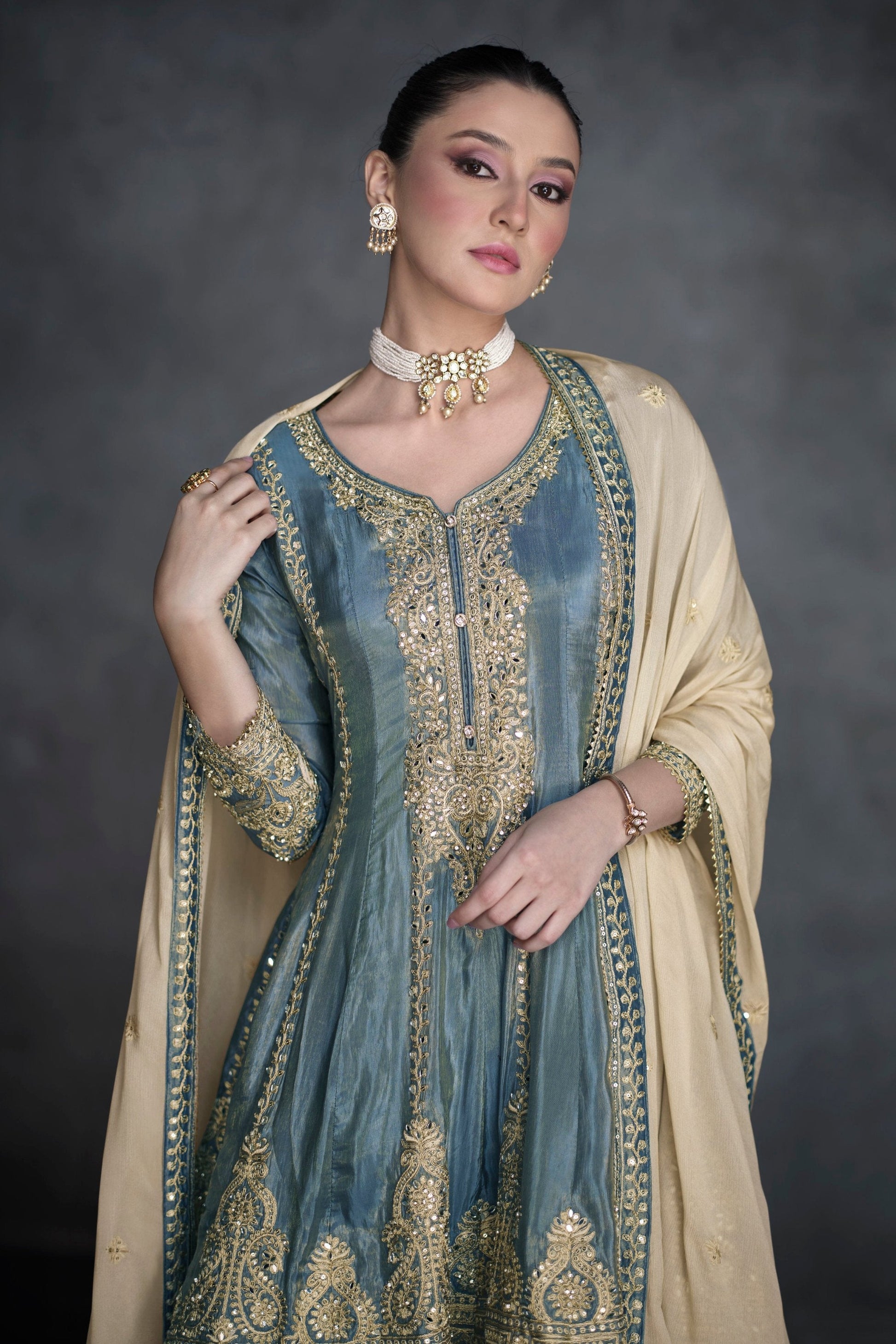 Indian Gray Designer Wedding Party Outfit