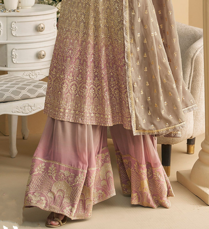 Peach Palazzo Suit With Dupatta - Ready To Wear Indian Wedding Dress USA