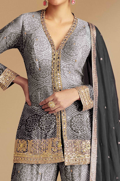 Gray sharara suits with net dupatta full set styling 