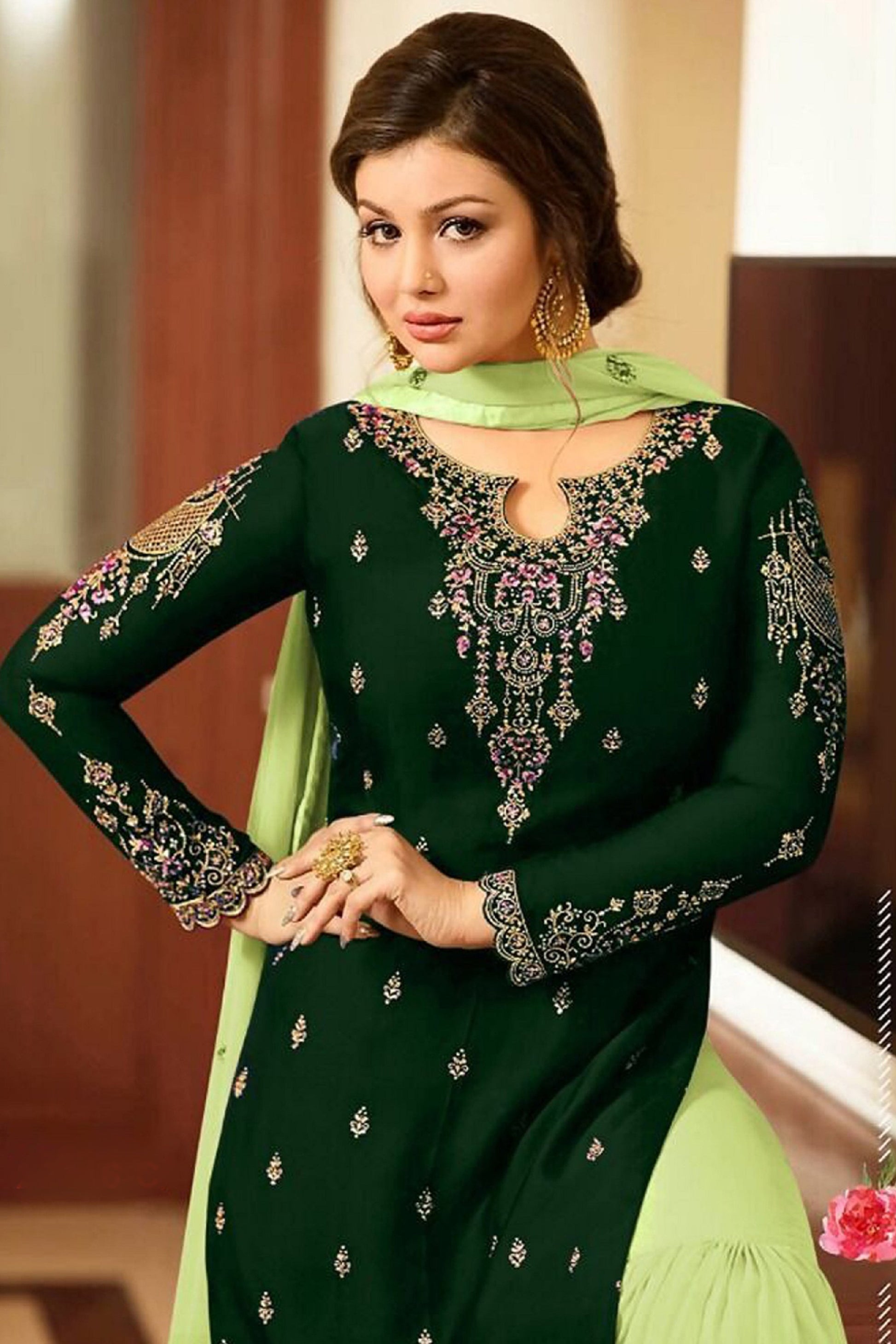 Sharara suits for plus size women dark green