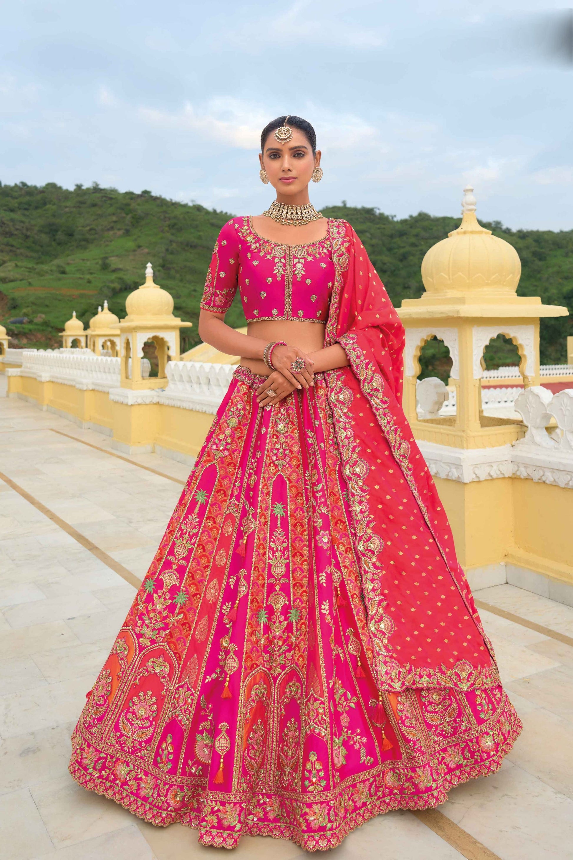 "Elegant lehengas for U.S.-based Indian celebrations." 