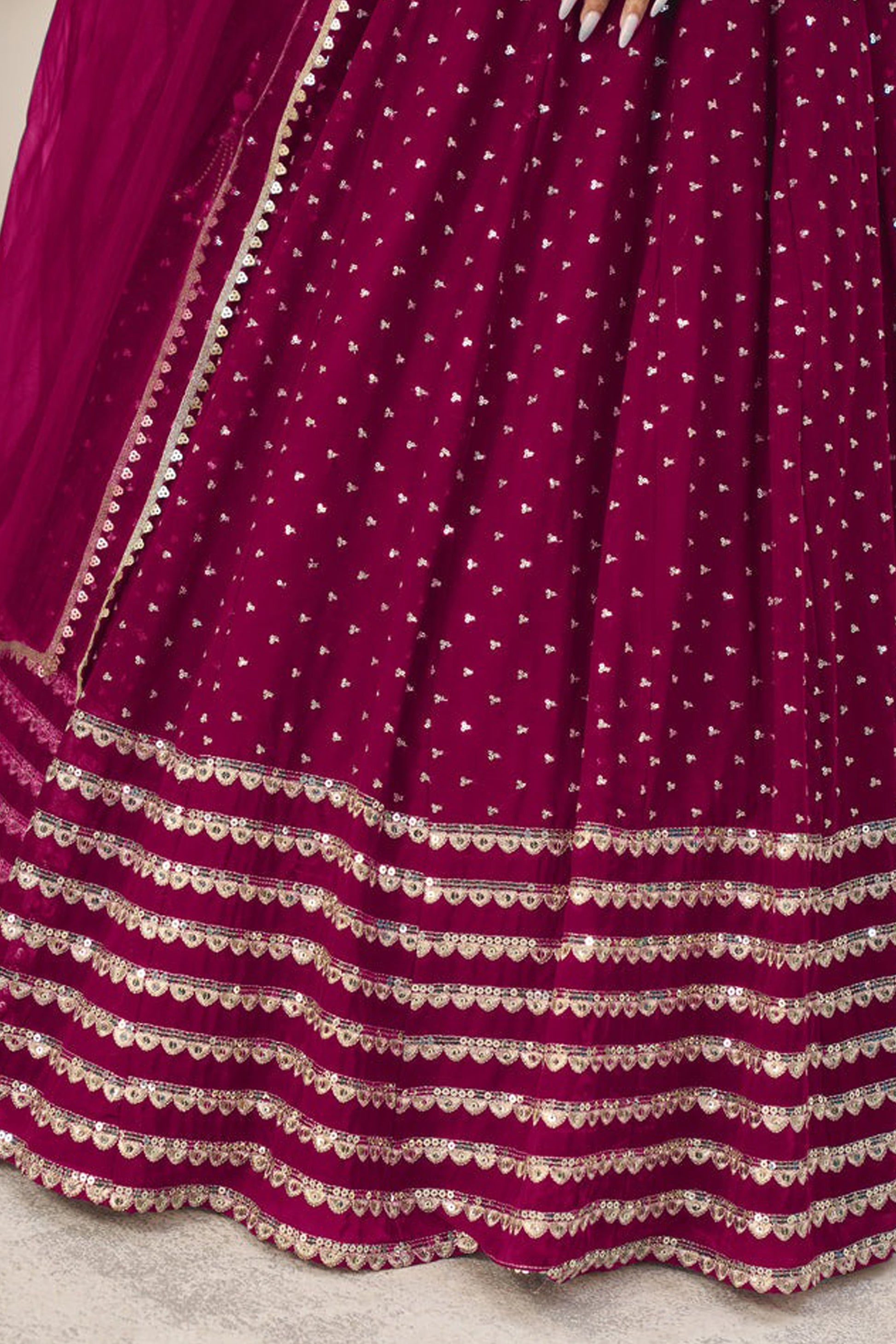 "Celebrate traditions in the USA with our lehengas." 