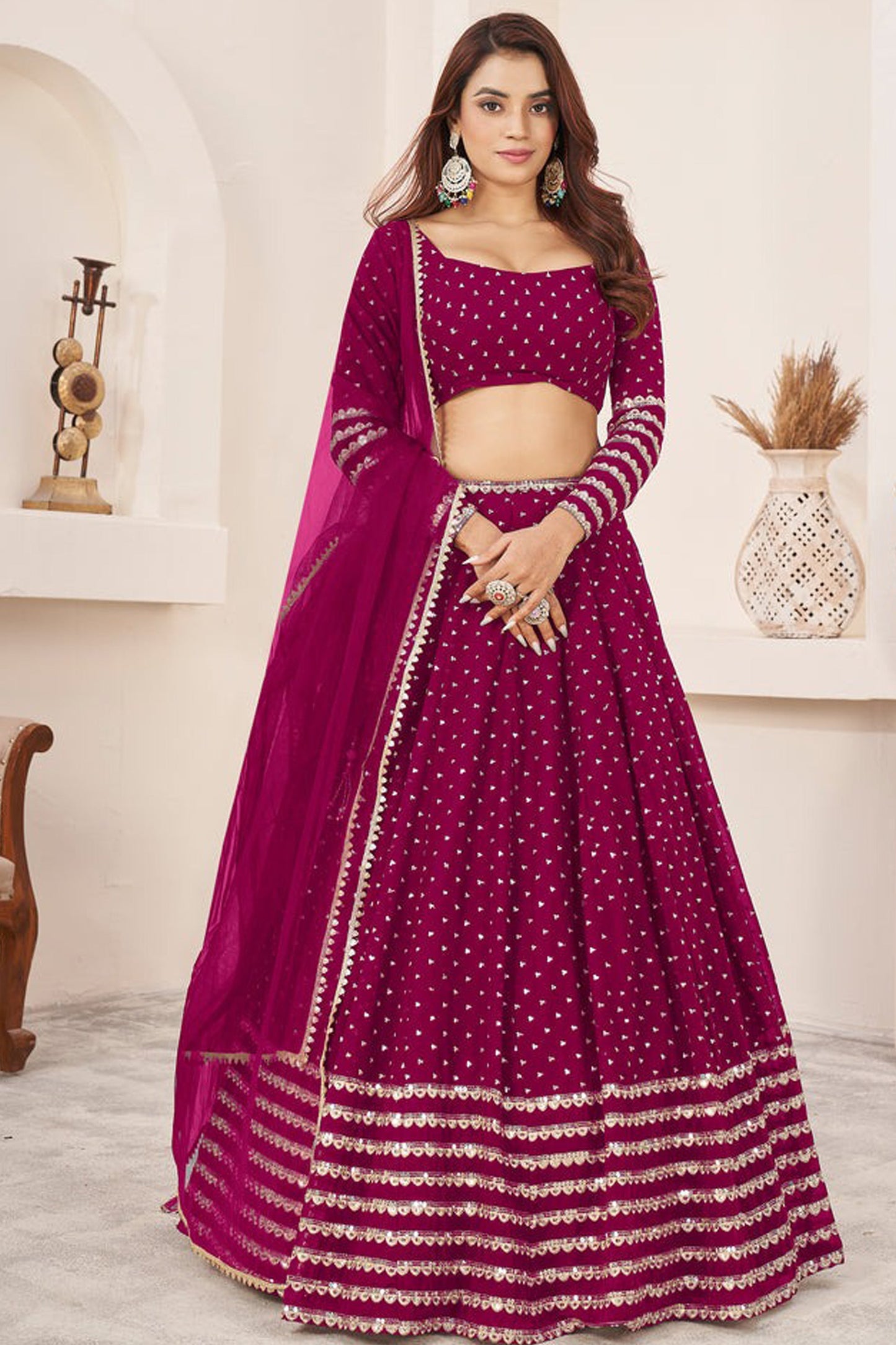 "Celebrate traditions in the USA with our lehengas." 