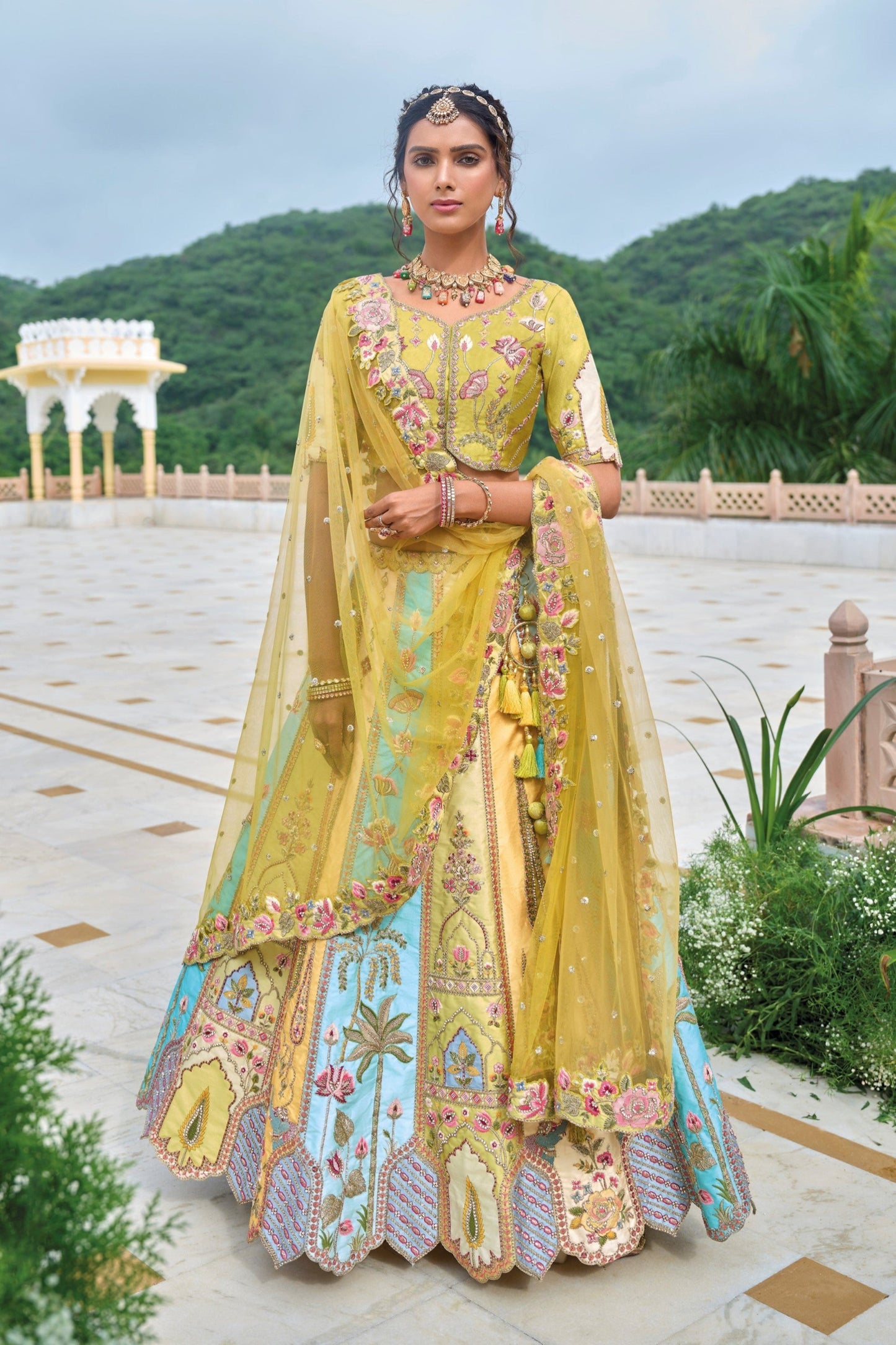 "Elegant lehengas for U.S.-based Indian celebrations." 