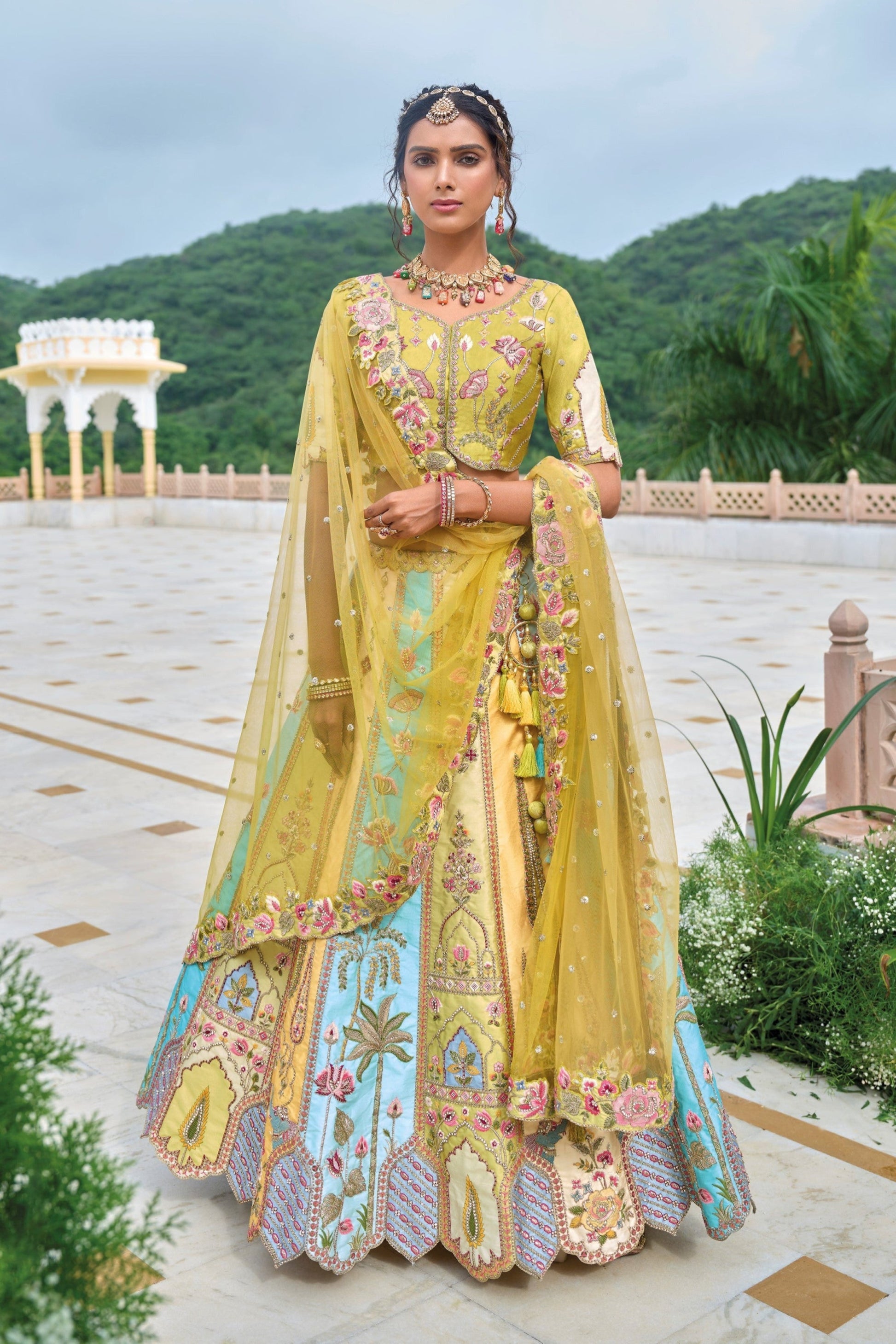 "Elegant lehengas for U.S.-based Indian celebrations." 