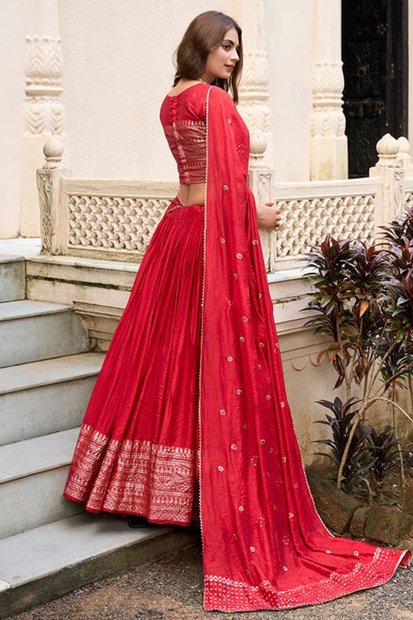 "Chic lehengas for Holi events in America." 