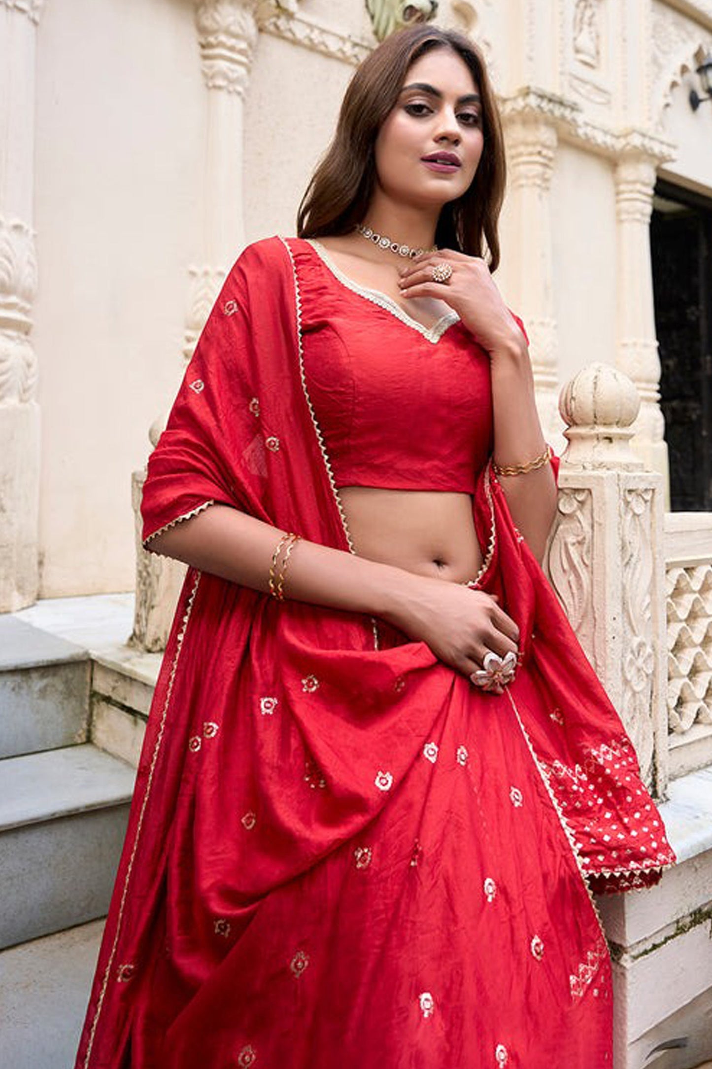 "Chic lehengas for Holi events in America." 