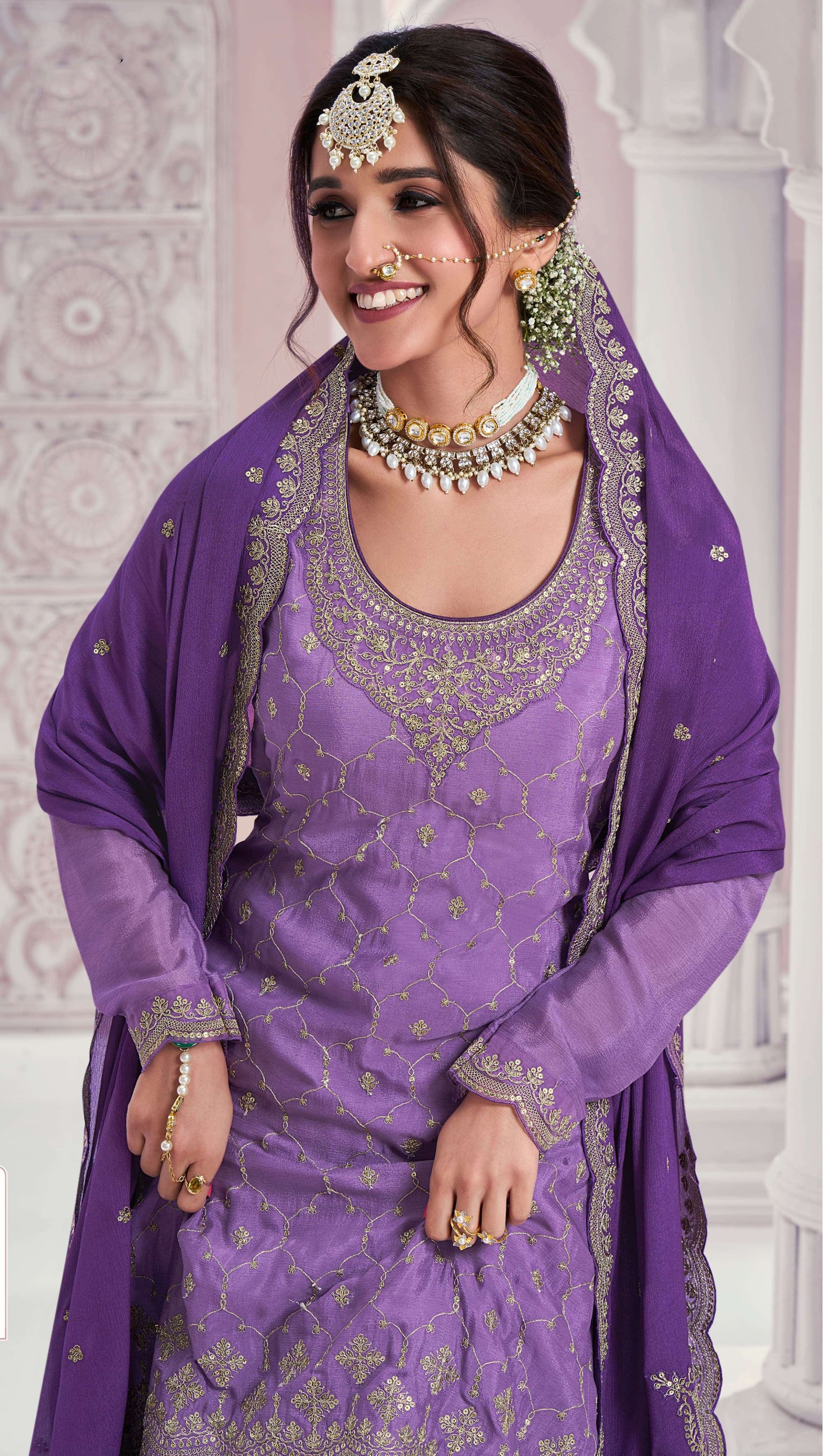 Pakistani Chinon Silk Palazzo Dress For Wedding Party Wear 