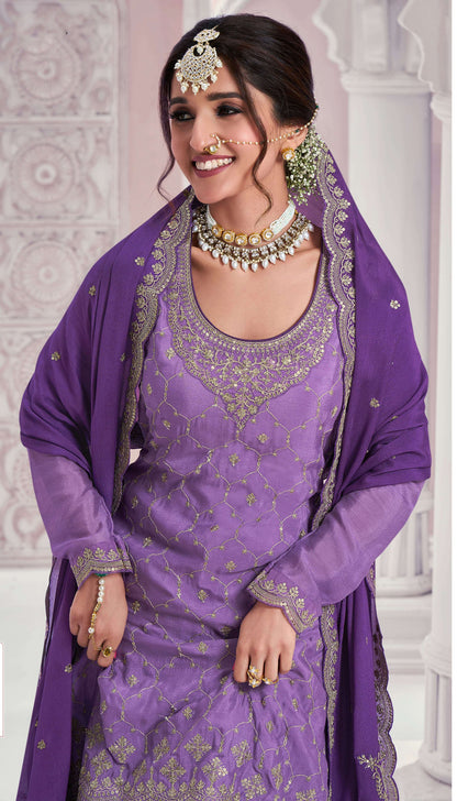 Pakistani Chinon Silk Palazzo Dress For Wedding Party Wear 