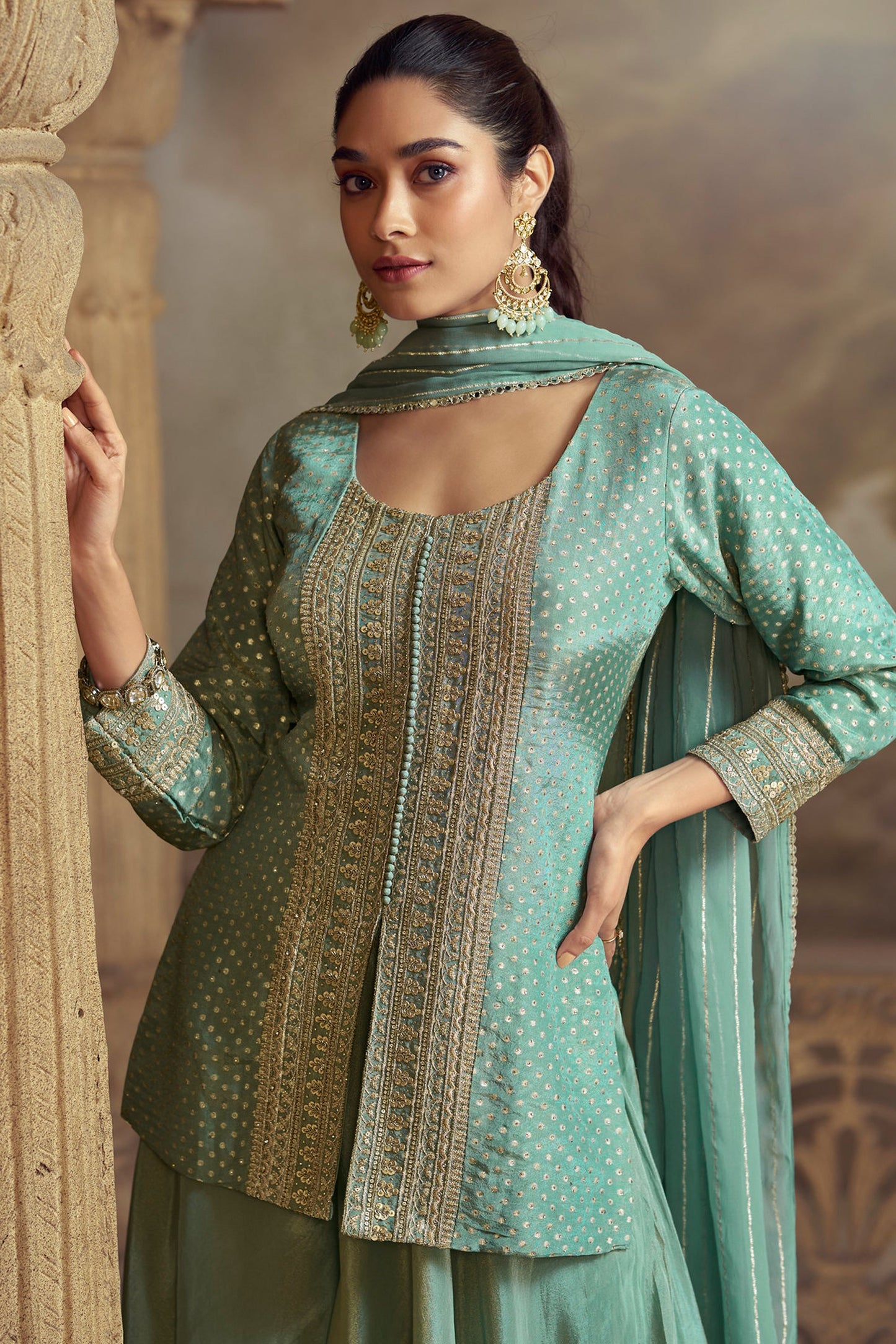 Embroidered Indian Salwar Kameez Palazzo Suit for Mehendi Sangeet Wedding