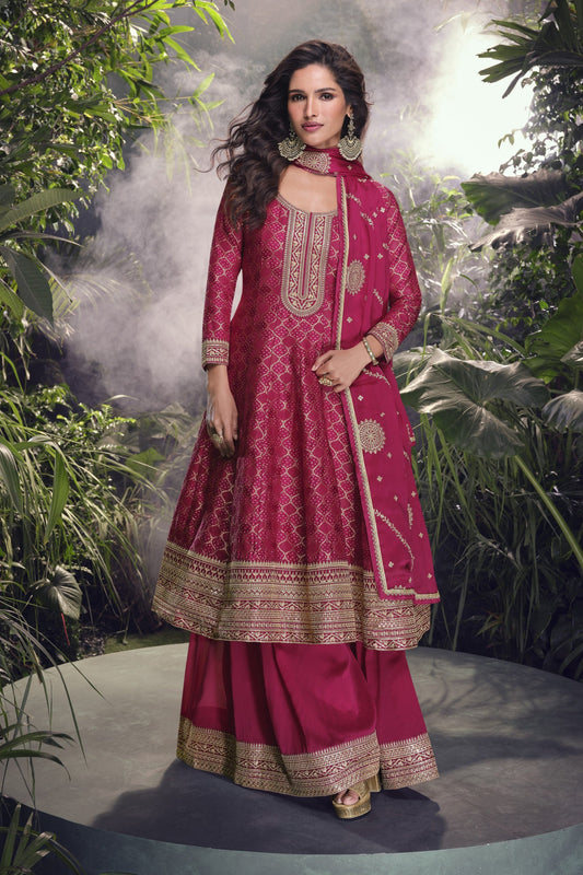 Pink Embroidered Palazzo Suit With Dupatta - Seyuri Ethnic Wear For Weddings