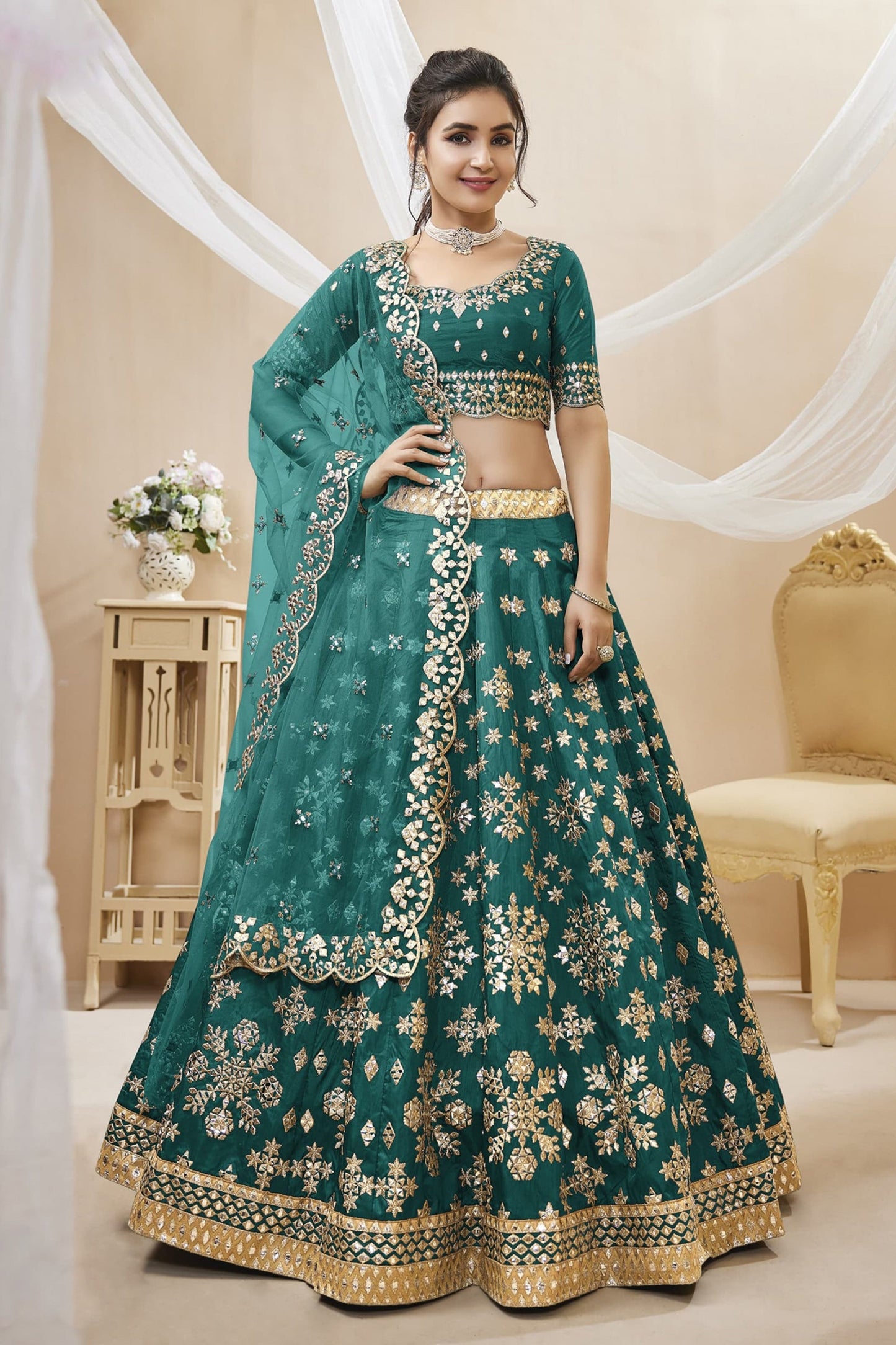 Experience bridal couture with lehengas that sparkle with intricate artistry. 