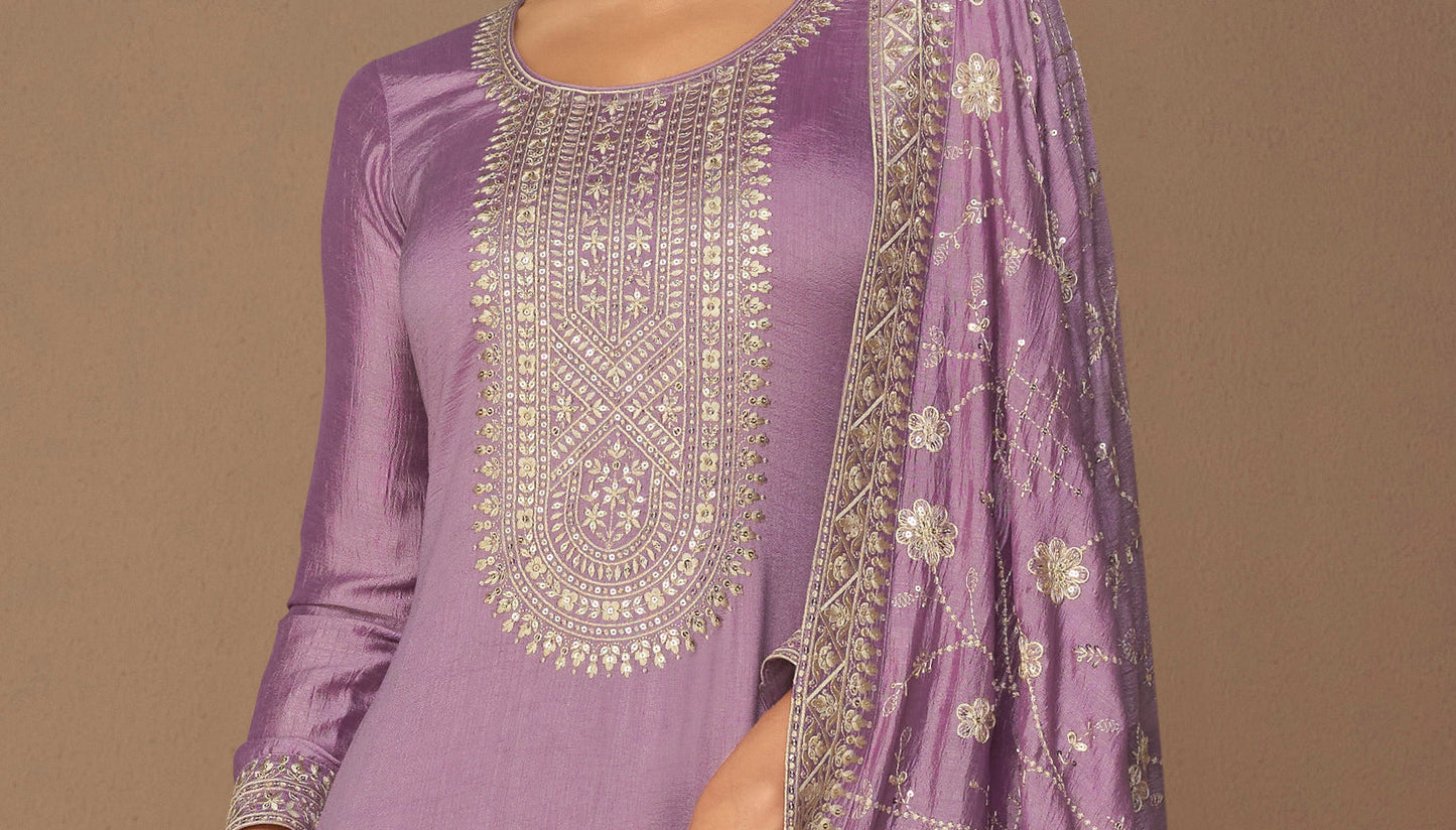 Lavender salwar kameez outfit close composition
