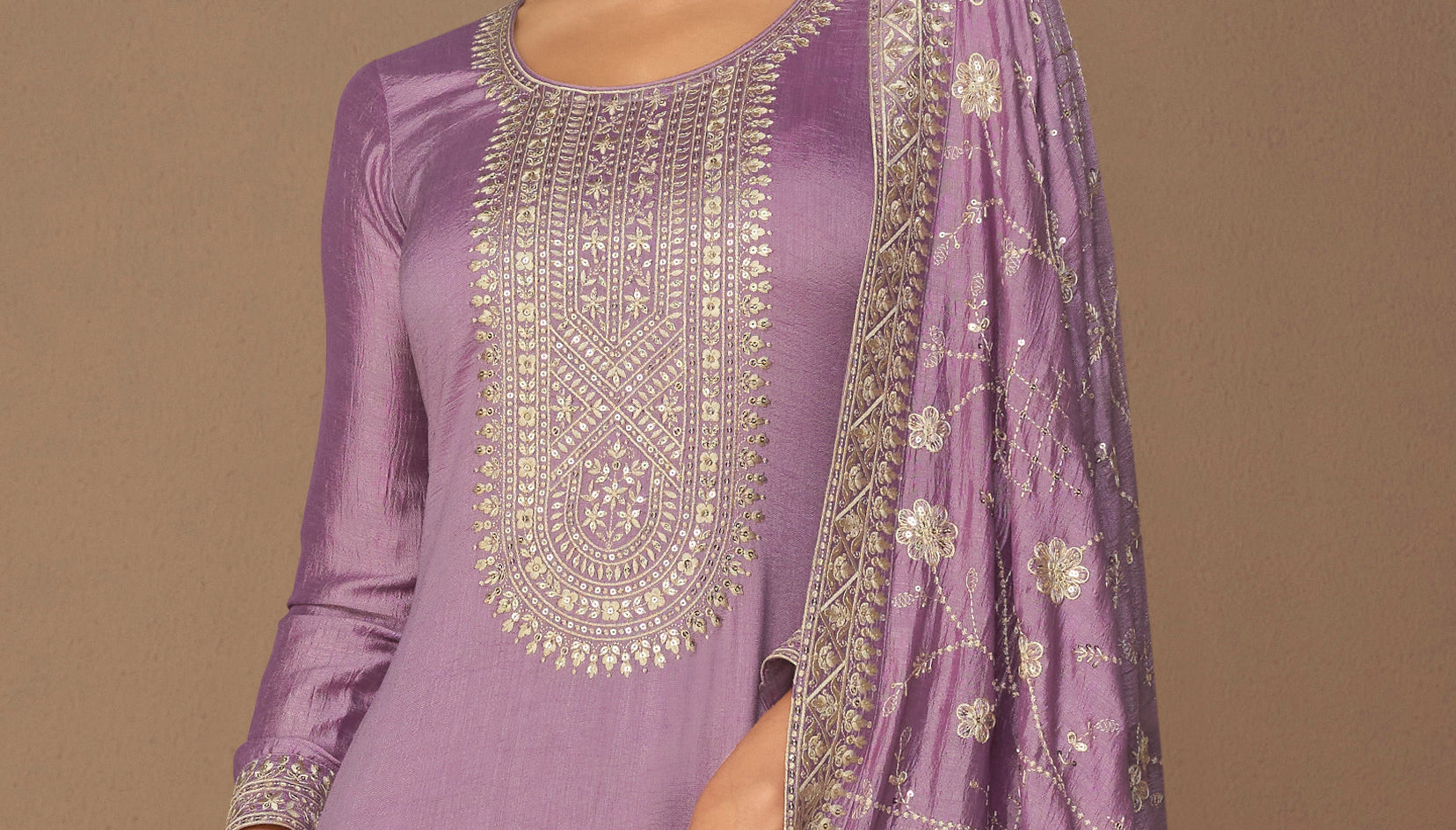 Lavender salwar kameez outfit close composition