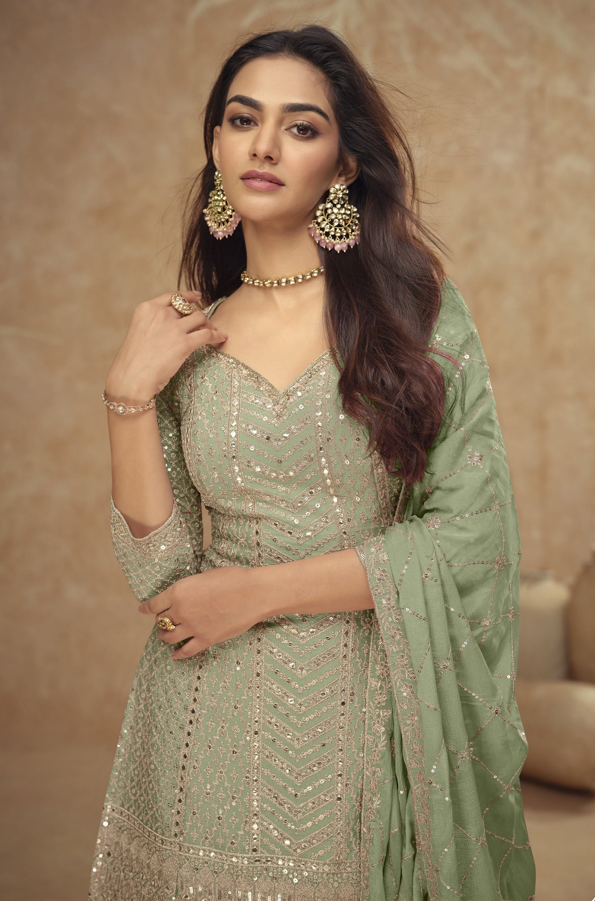 Embroidered Chinon Palazzo Suit For Women - Eid Special Collection USA