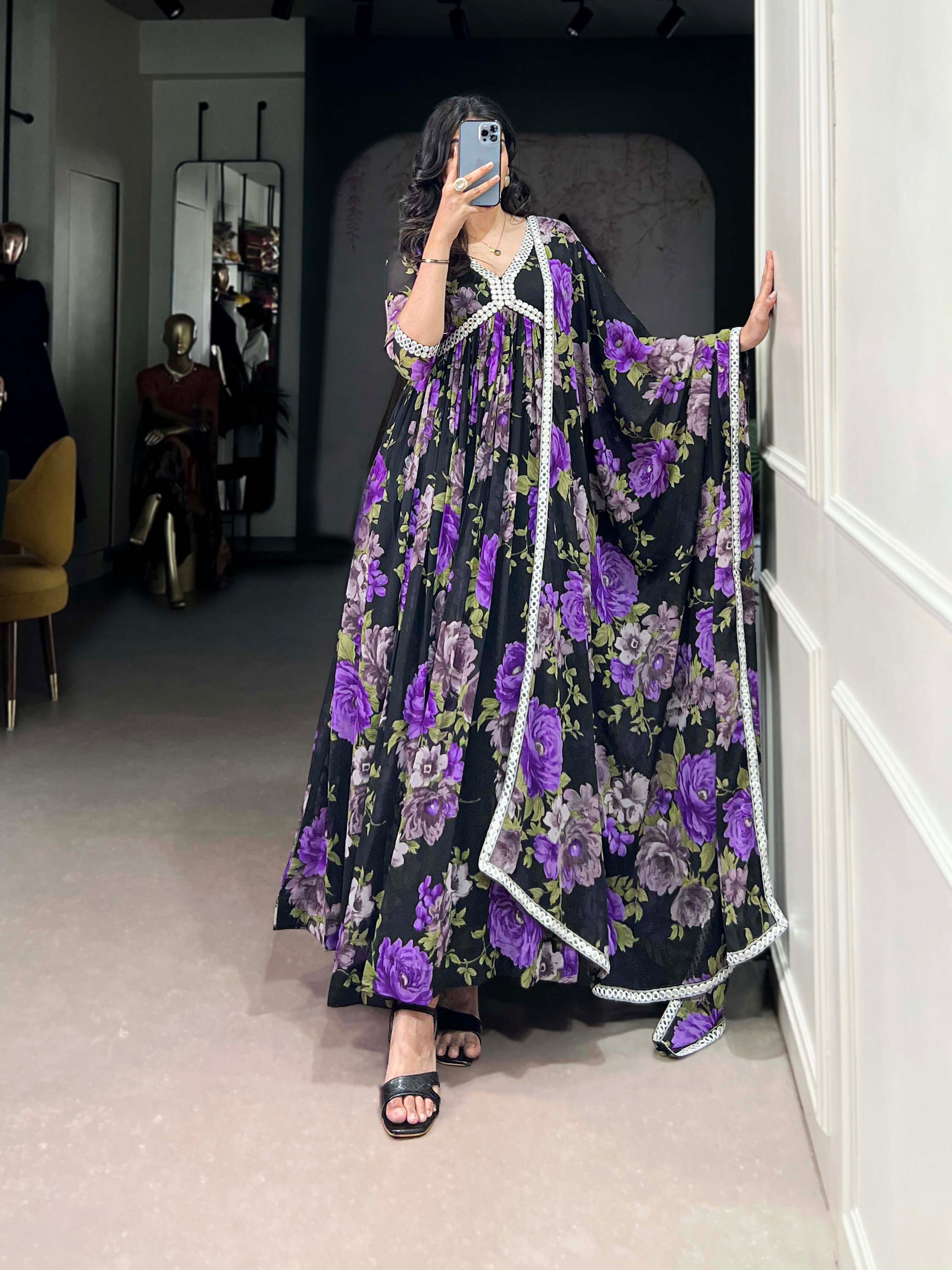 Women's Stylish Wedding Party Wear Anarkali Dupatta Suit