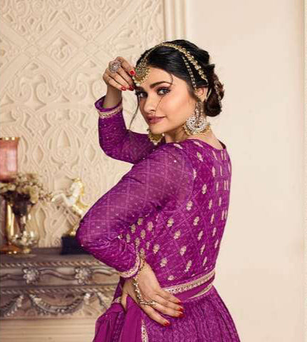 New Indian Designer Purple Anarkali Gown with Heavy Dupatta Suit