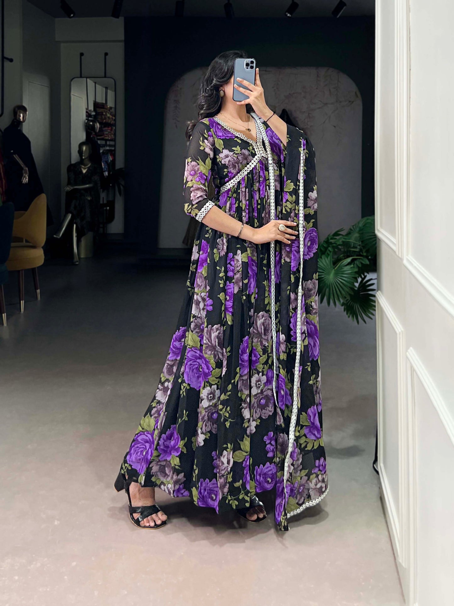 Women's Stylish Wedding Party Wear Anarkali Dupatta Suit