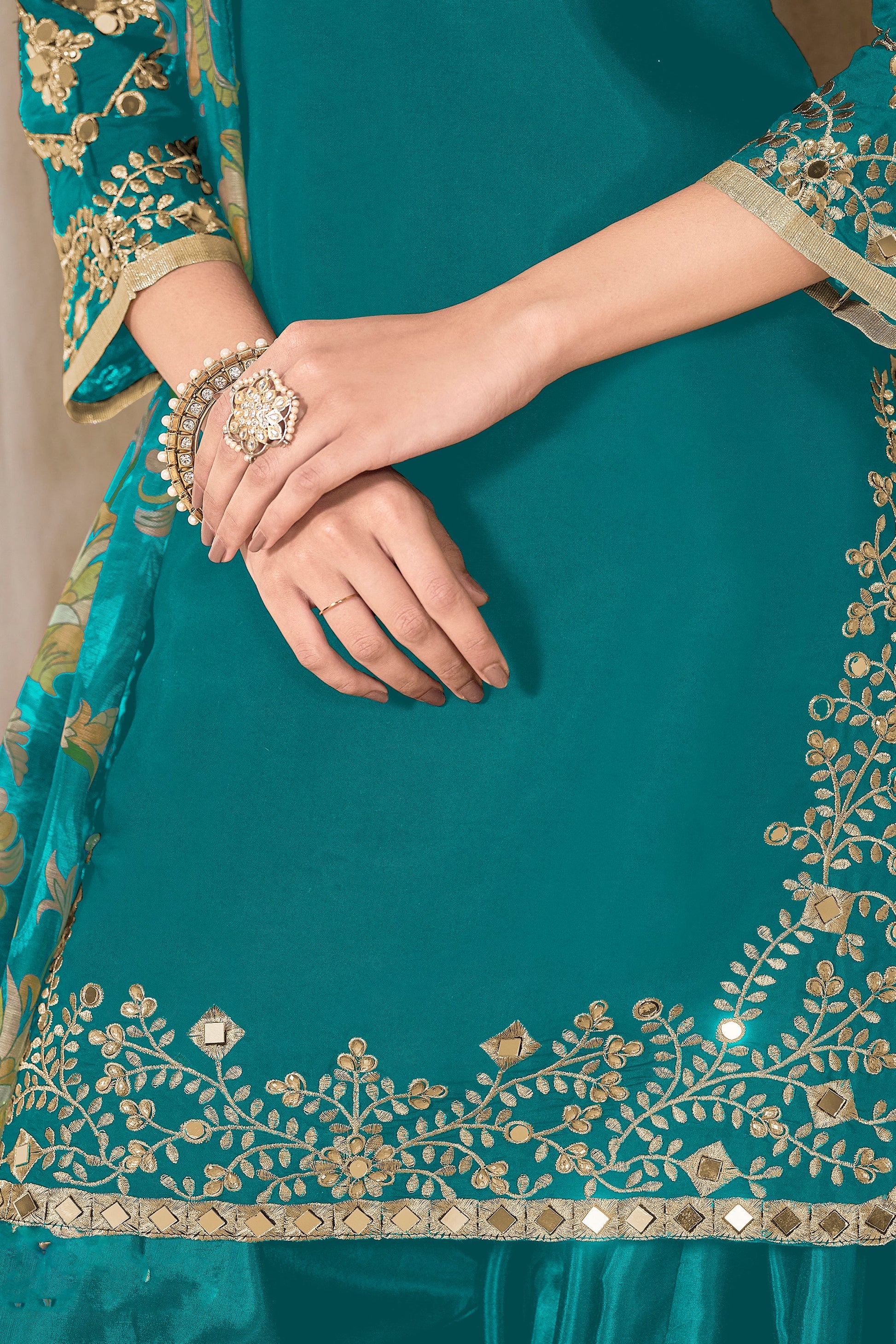 Punjabi style patiala suit in soft teal blue