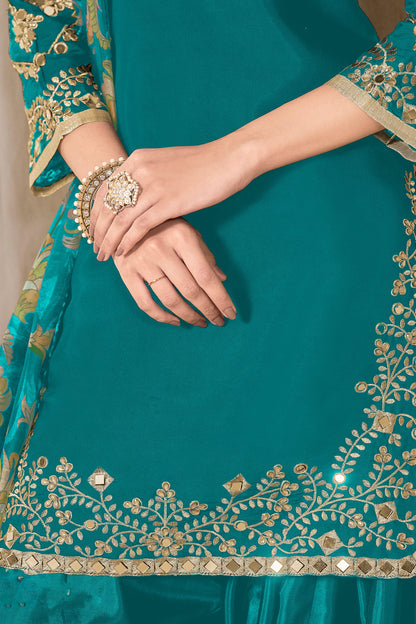 Punjabi style patiala suit in soft teal blue