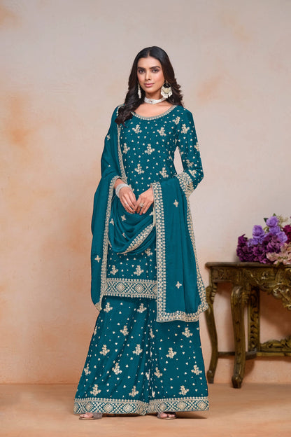 Indian Pakistani Designer Ethnic Style Embroidered Palazzo Suit 