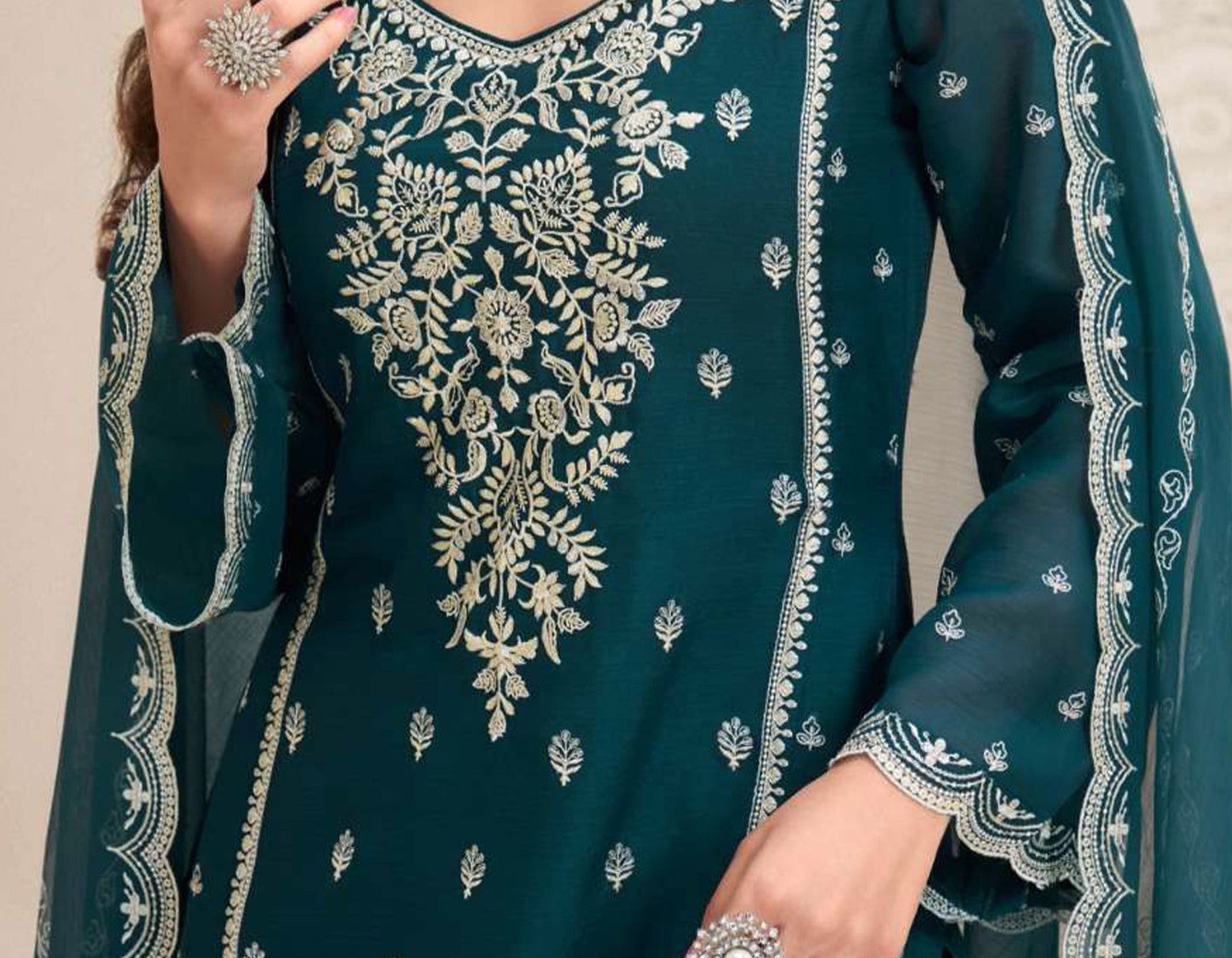 heavy embroidery work close-up on kameez