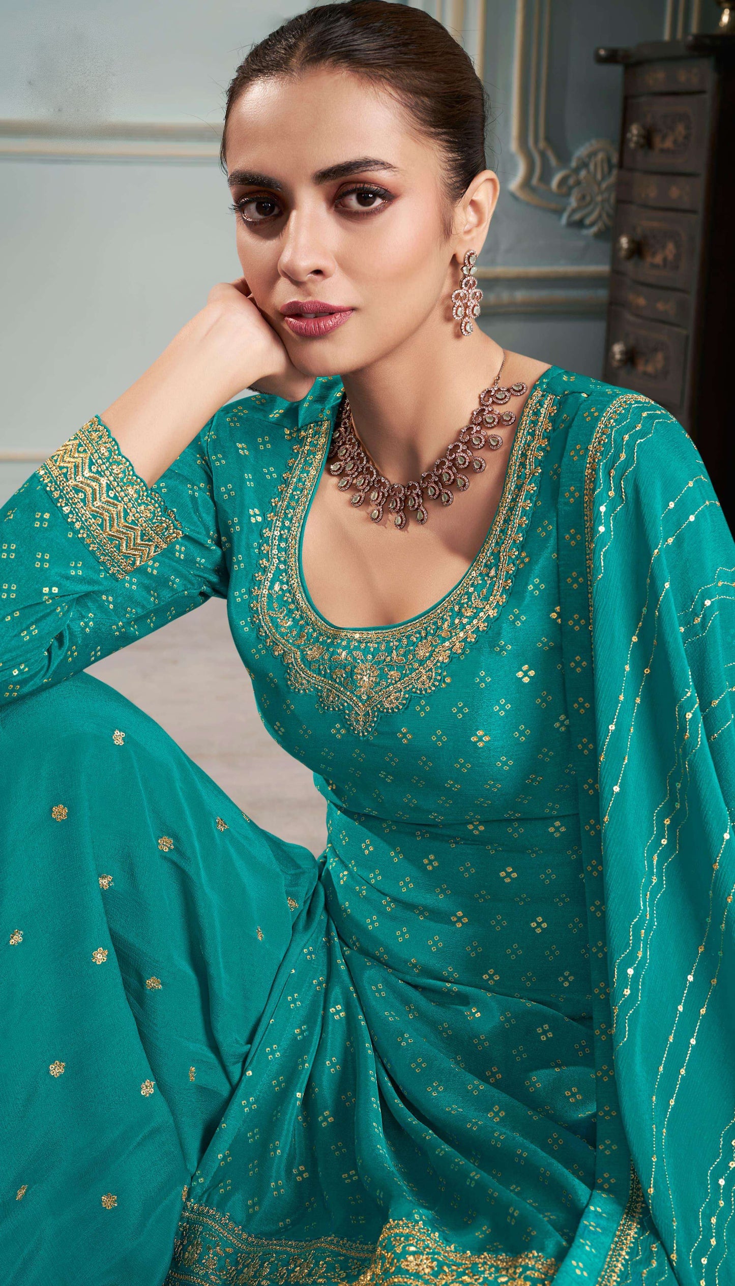 Sharara Sets For Women In Teal Wedding Wear