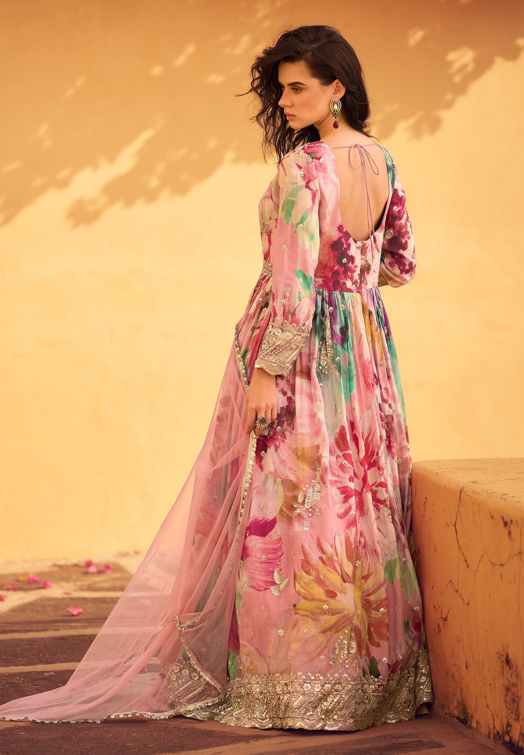 Pink Long Anarkali Gown Traditional Wear Indian Dresses