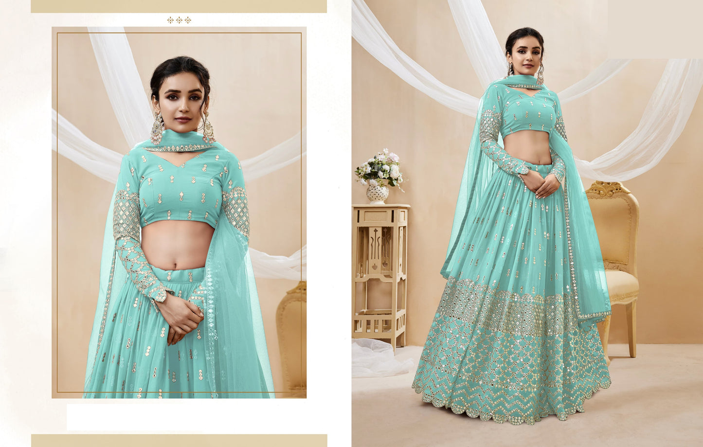 "Lehengas designed for Indian culture in the USA." 