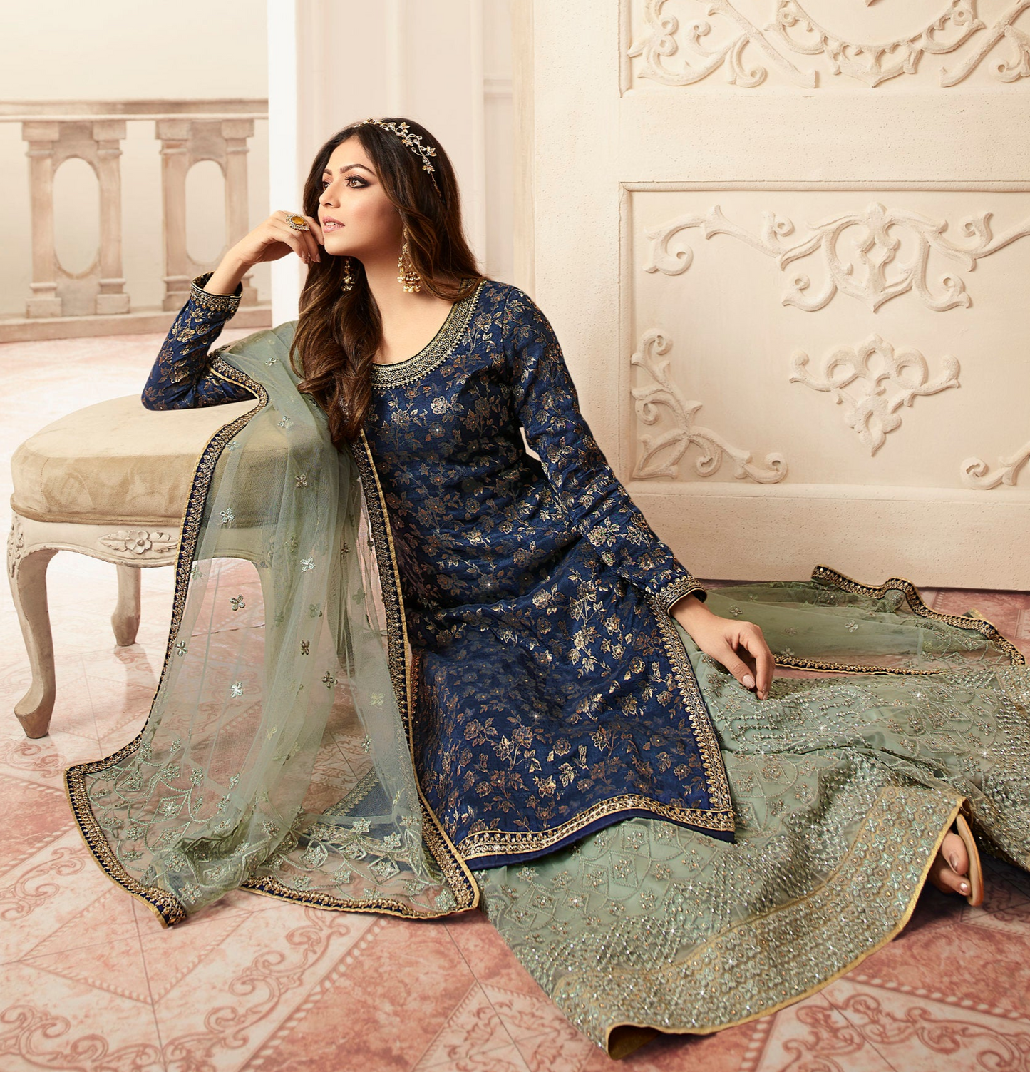 Latest Designer Blue Party Palazzo Dress 
