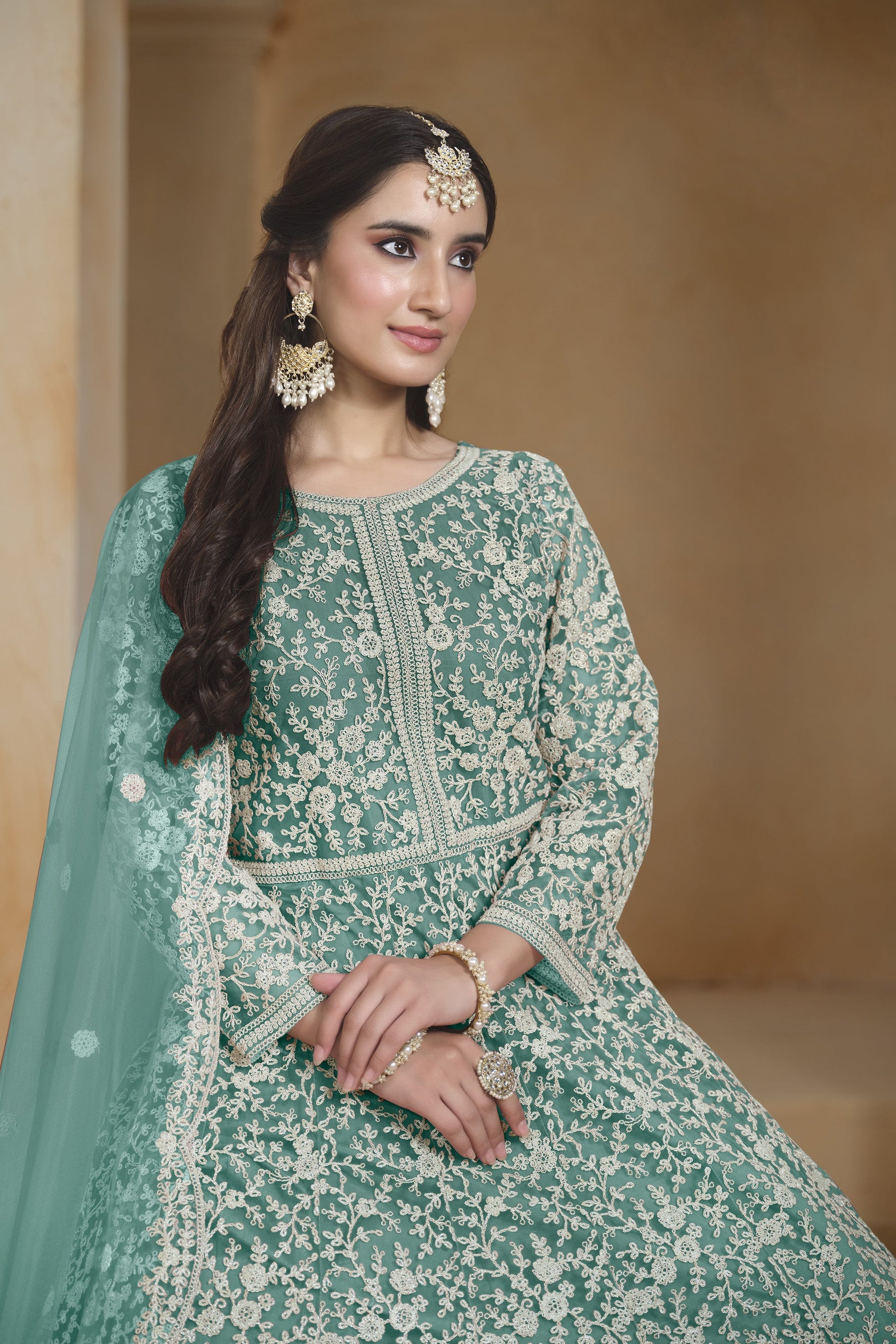 Designer Wear Anarkali Stitched Embroidery Worked Gown for USA Women's