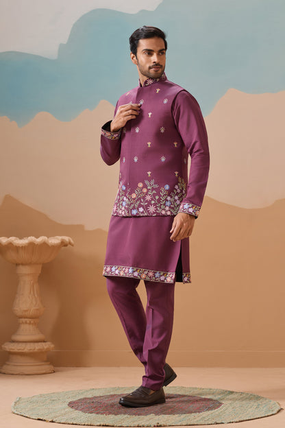 Pink Kurta For Men Featuring Traditional Ethnic Embroidery