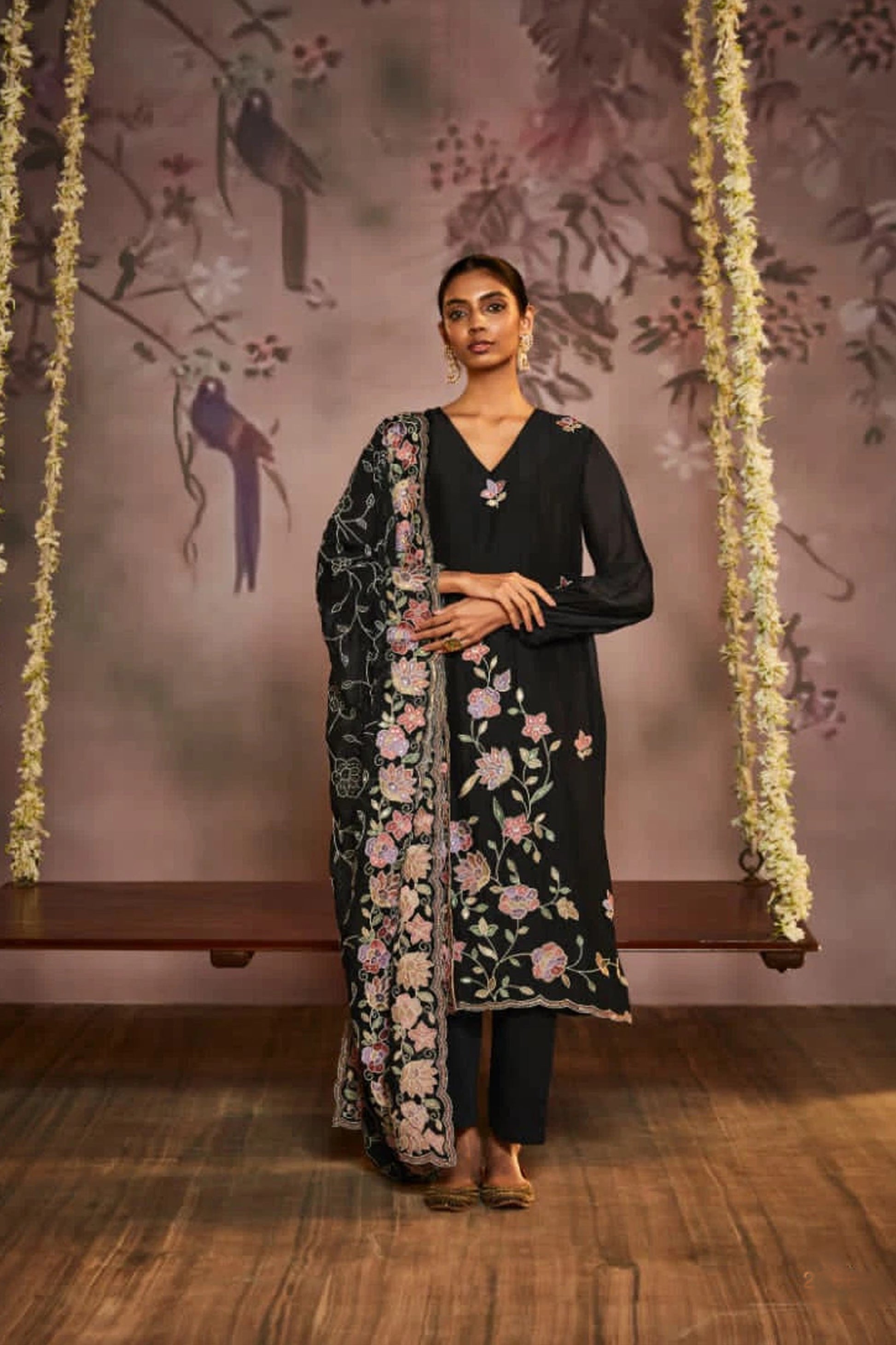 Black indian salwar suits with dupatta front view