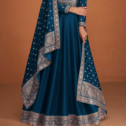 Embroidery Worked Full Long Stitched with Dupatta Anarkali Gown