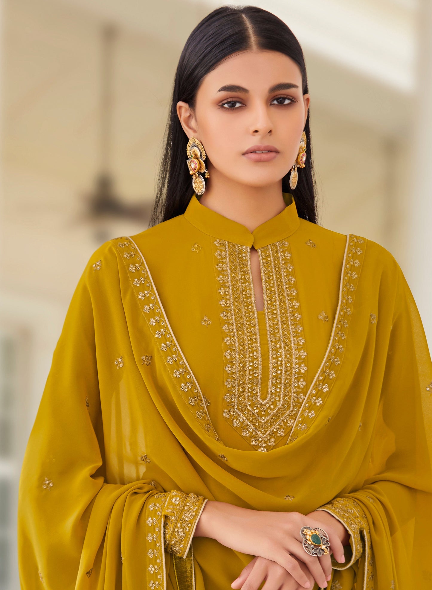 Embroidered Yellow Palazzo Suit for Women - Traditional Haldi Function Dress 