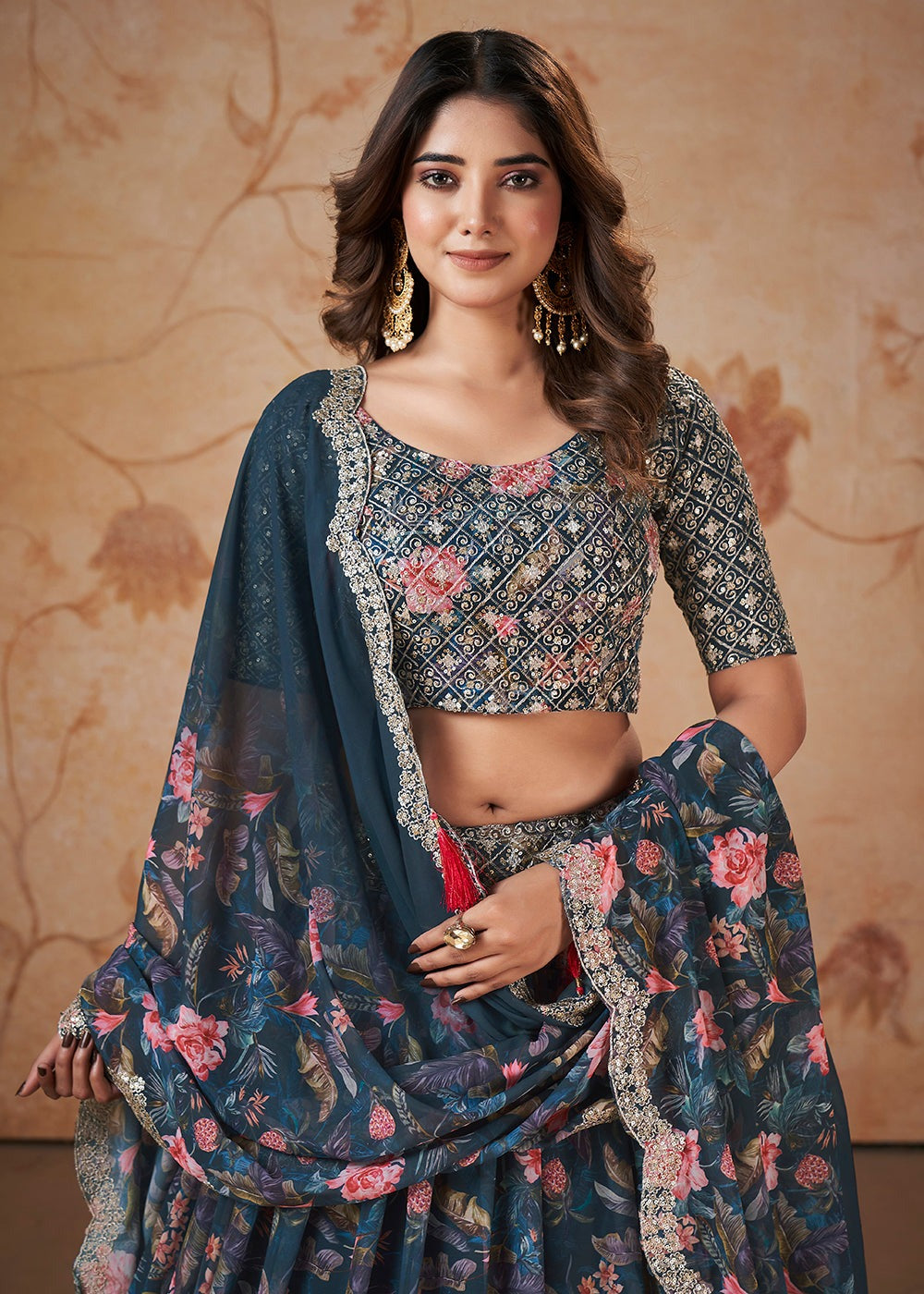 Blue Floral Designer Trendy Style Outfit