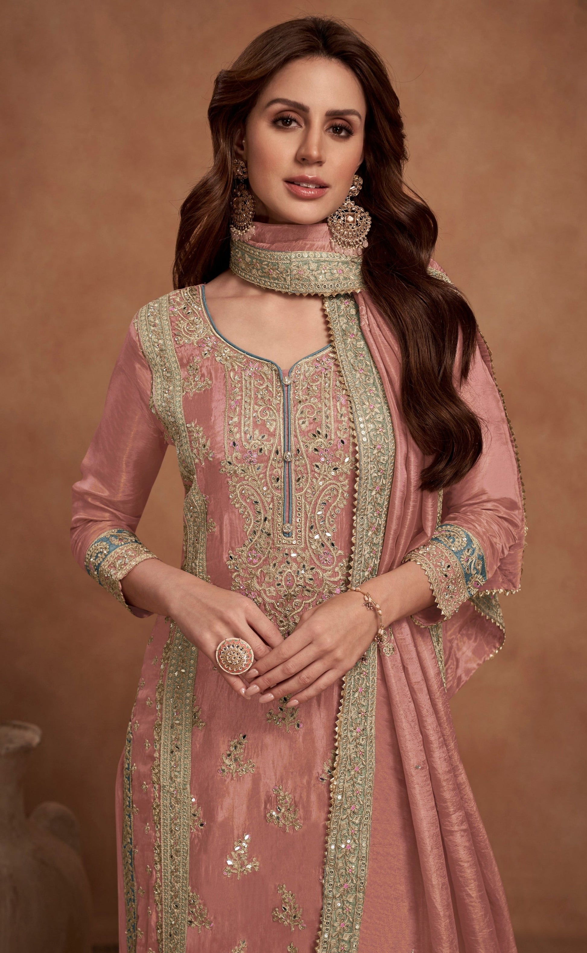 Indian Wedding Palazzo Suit Set With Embroidered Dupatta Ready To Wear Dress