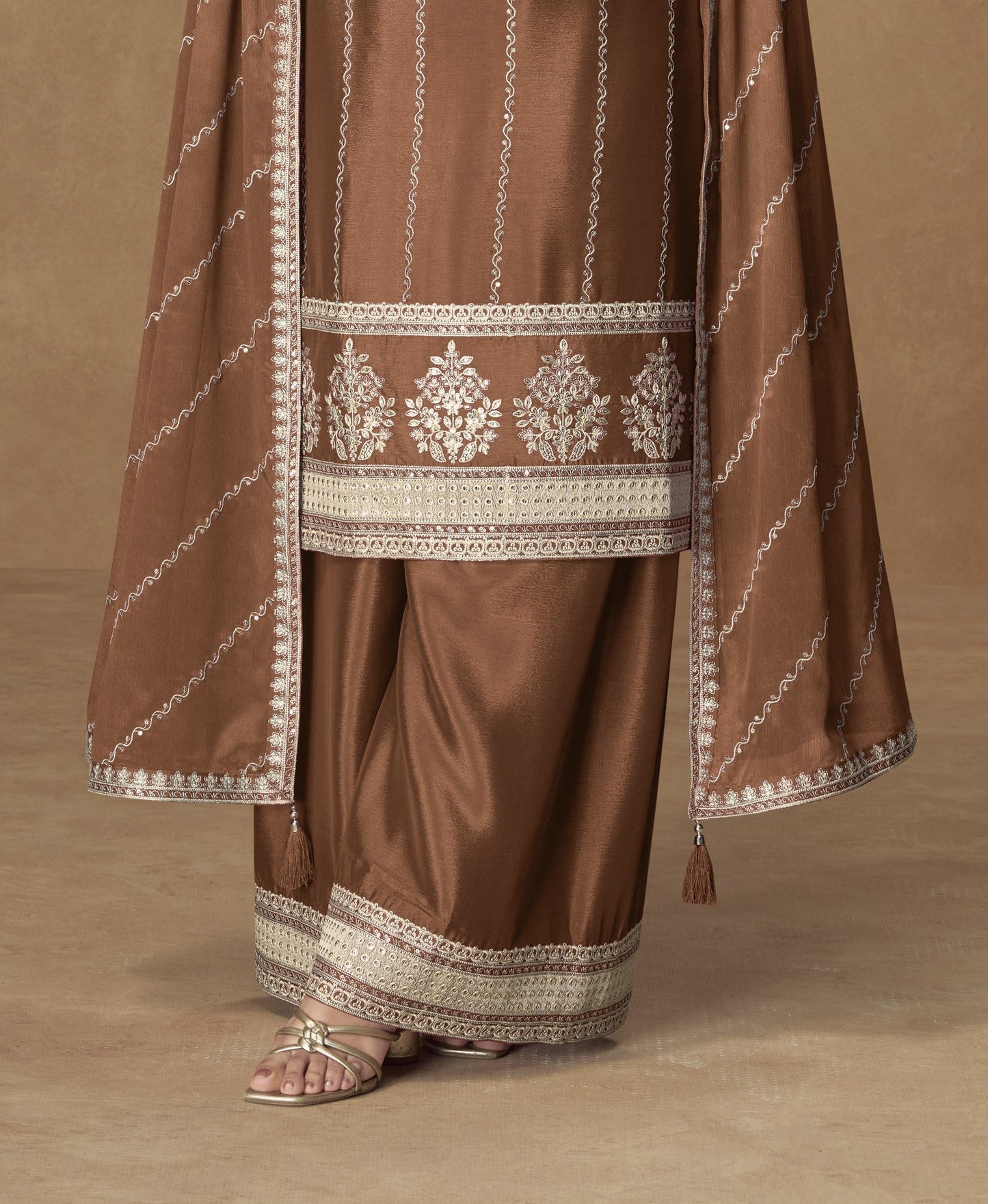 Brown Designer Wedding Function Party Dress 
